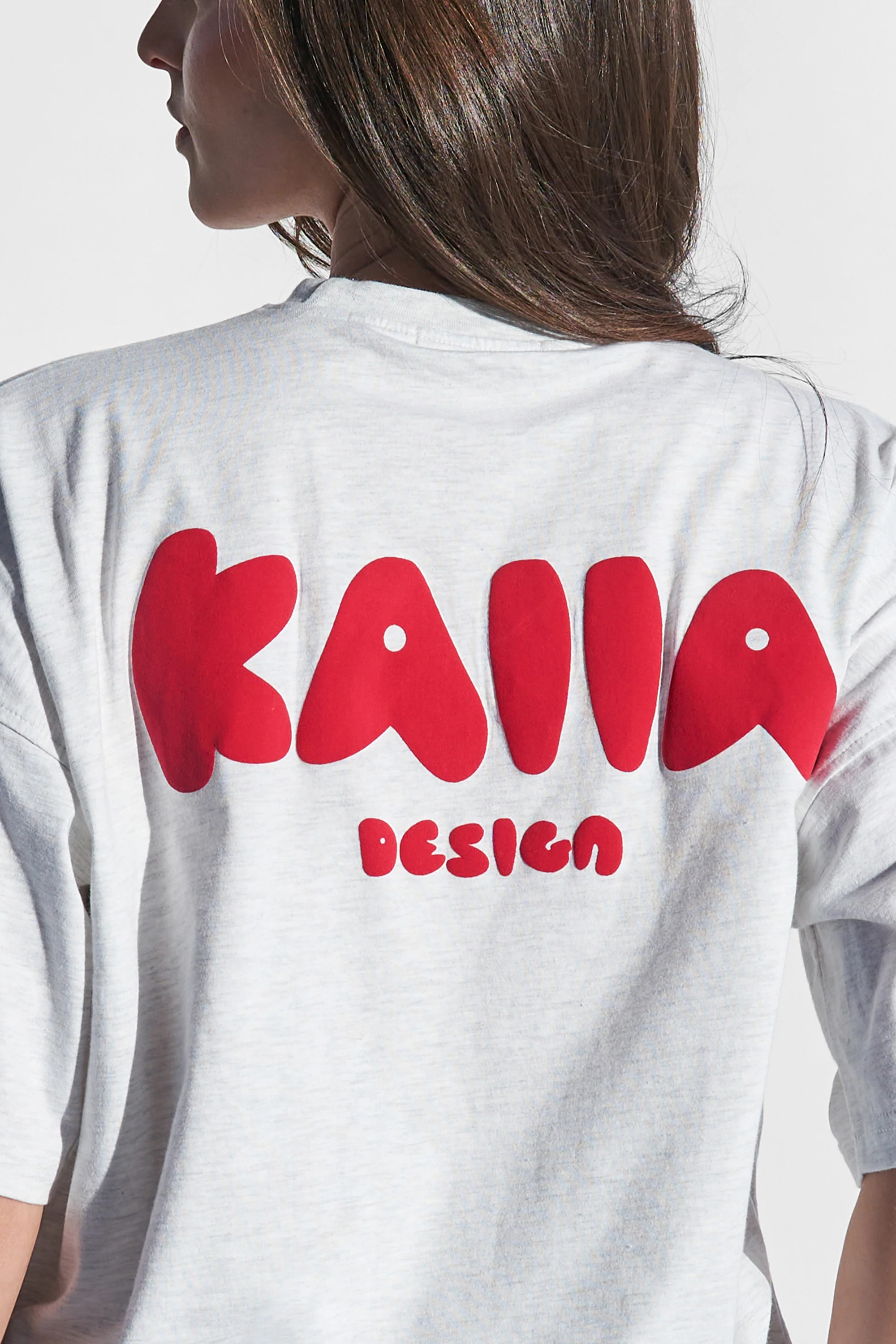 Kaiia Design Oversized Top Light Grey Marl and Red - Image 3