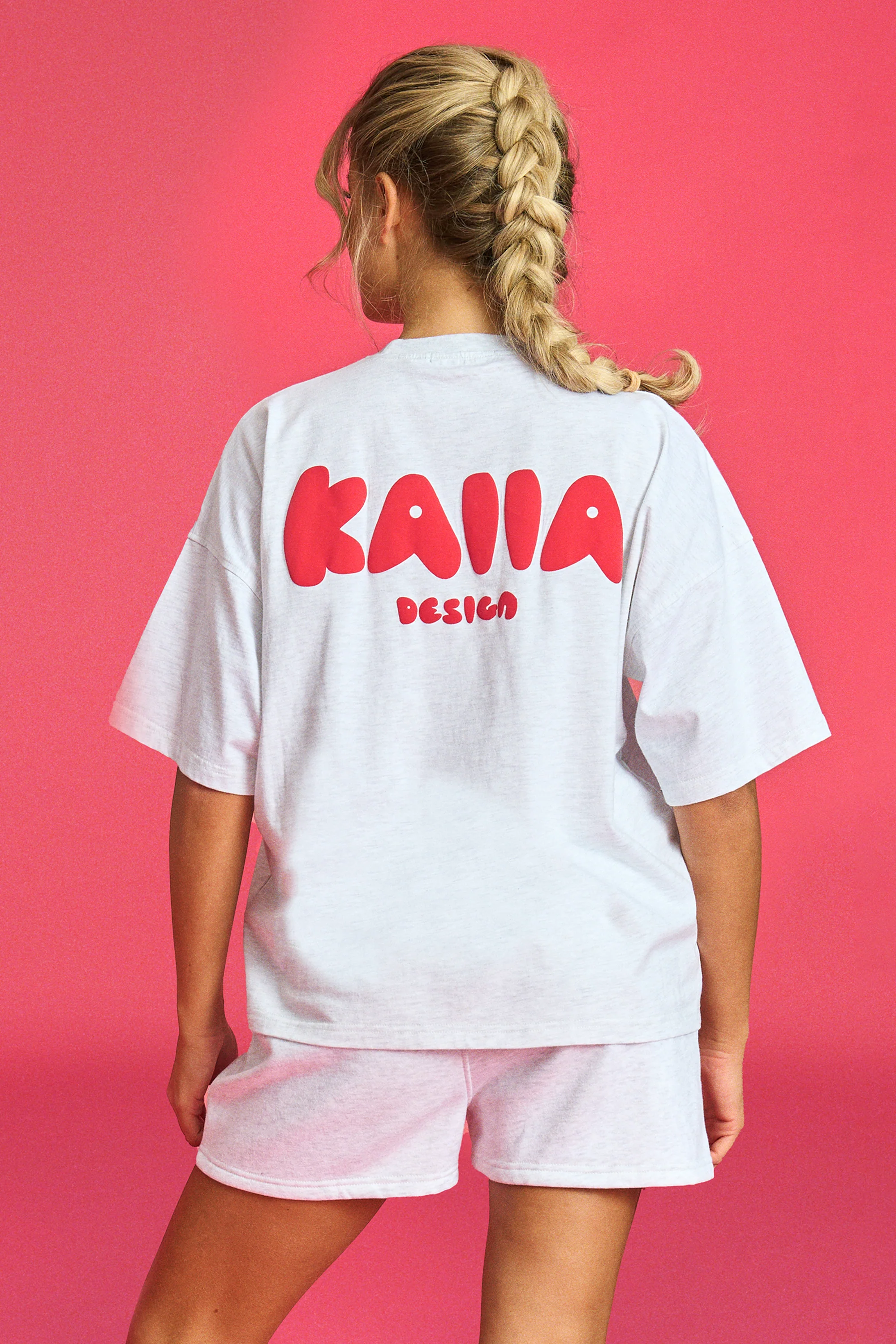 Kaiia Design Oversized Top Light Grey Marl and Red - Image 5