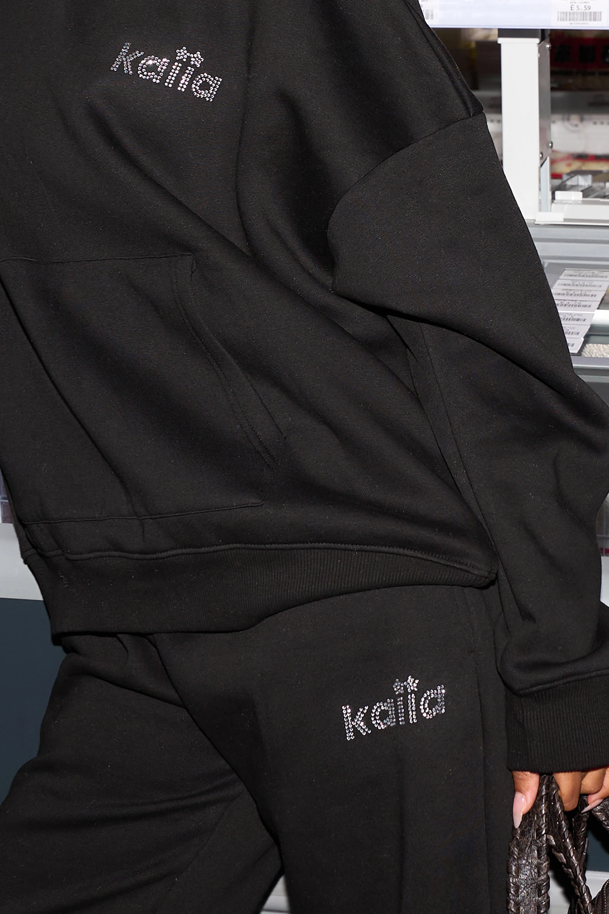 Kaiia Diamante Logo Wide Leg Joggers Black - Image 2