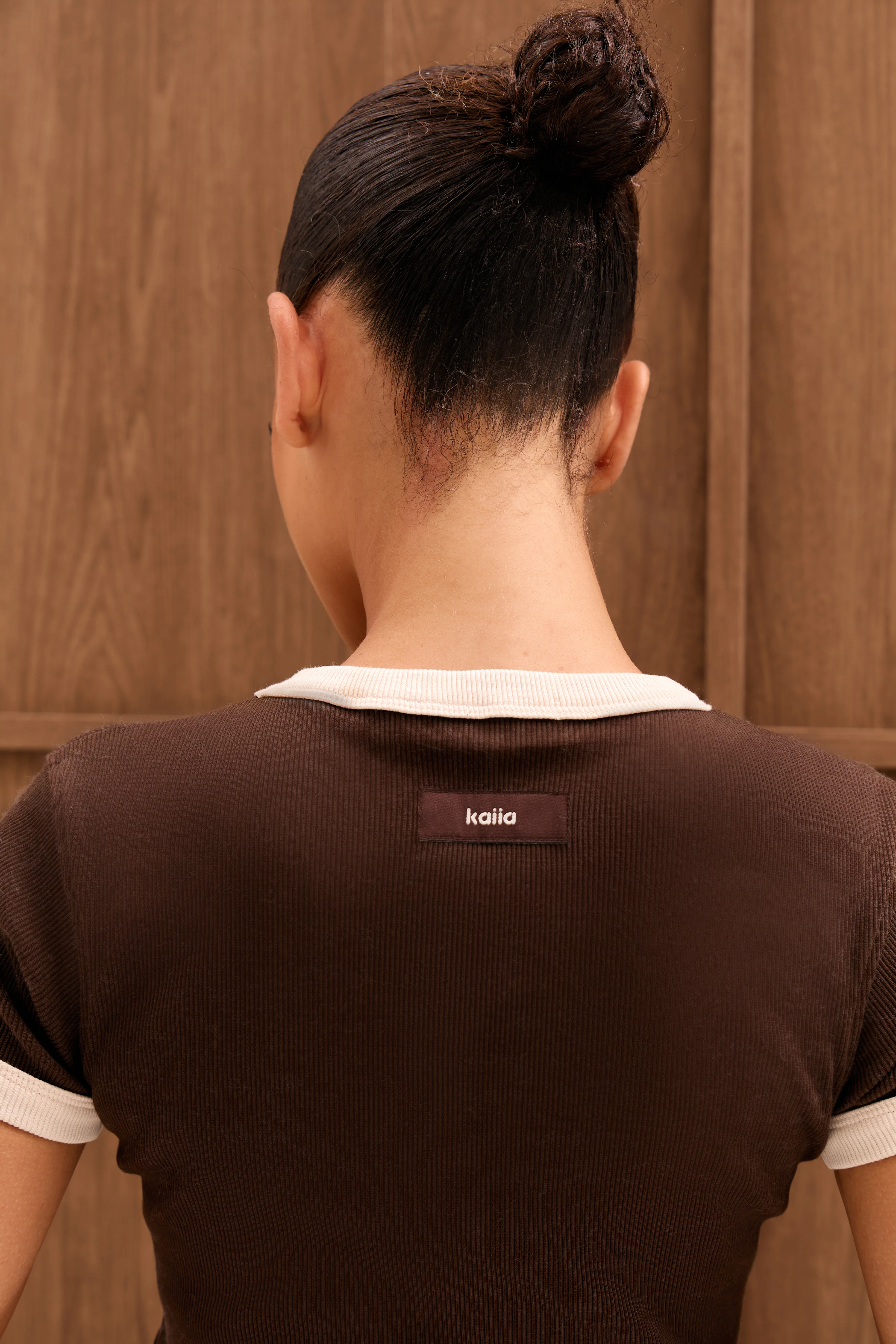 Kaiia Double Layered Baby Tee Bitter Chocolate & Cream - Image 3