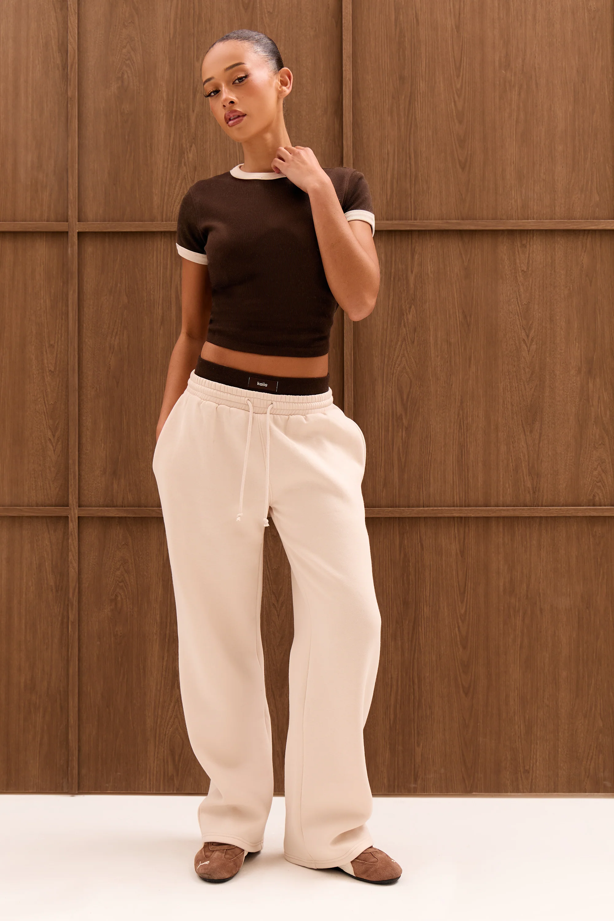 Kaiia Double Layered Baby Tee Bitter Chocolate & Cream - Image 4