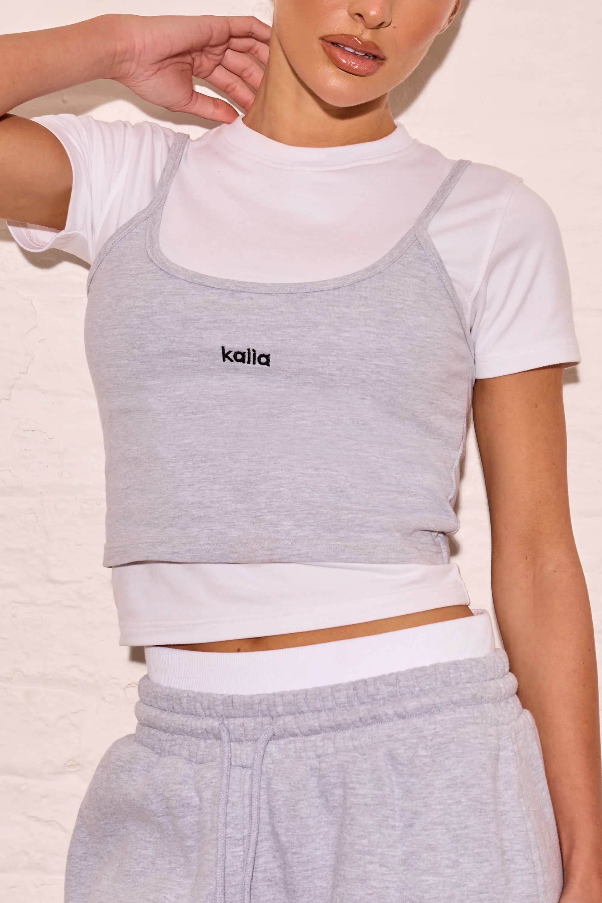 Kaiia Double Layered Baby Tee Mid Grey Marl - Image 2