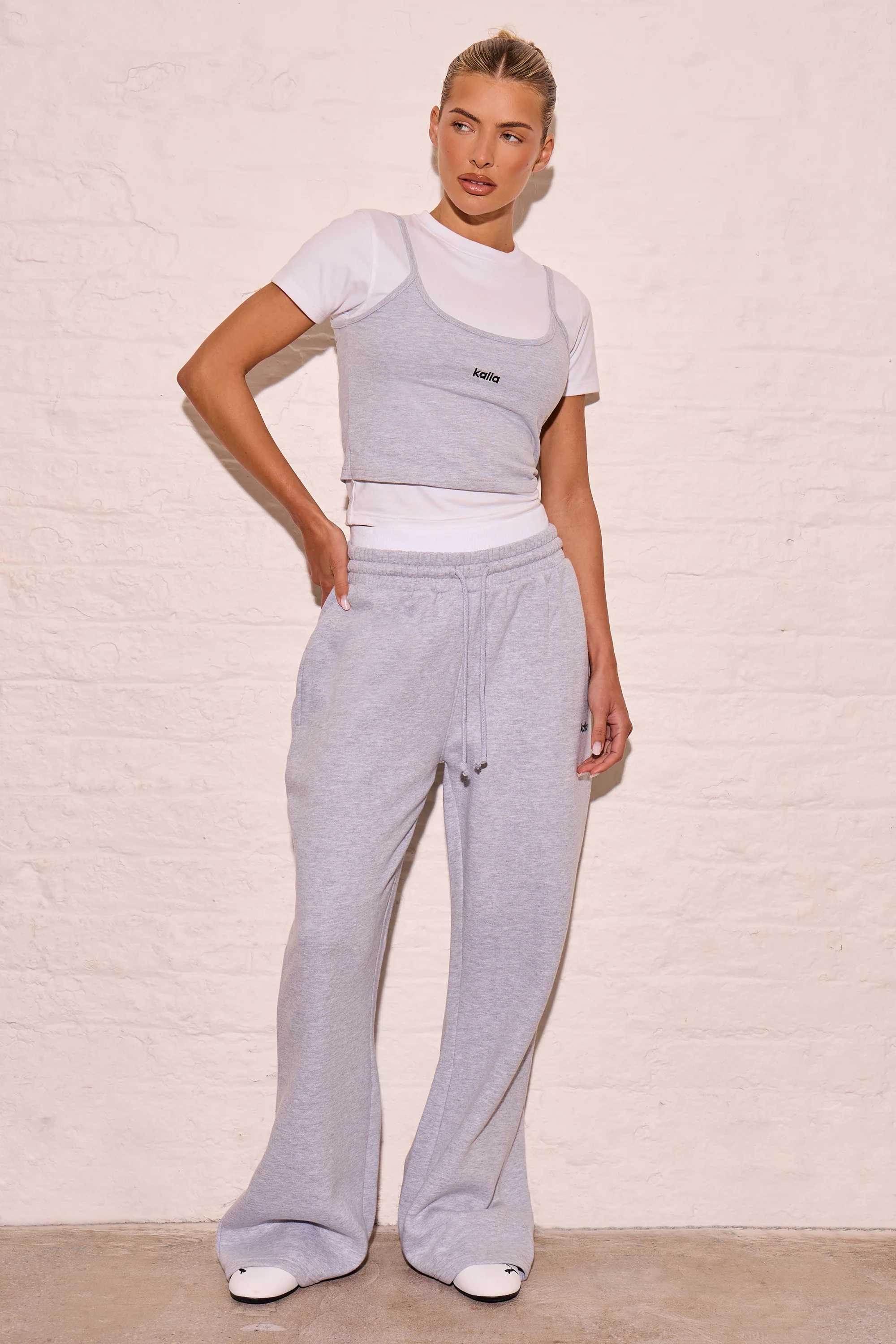 Kaiia Double Layered Baby Tee Mid Grey Marl - Image 3