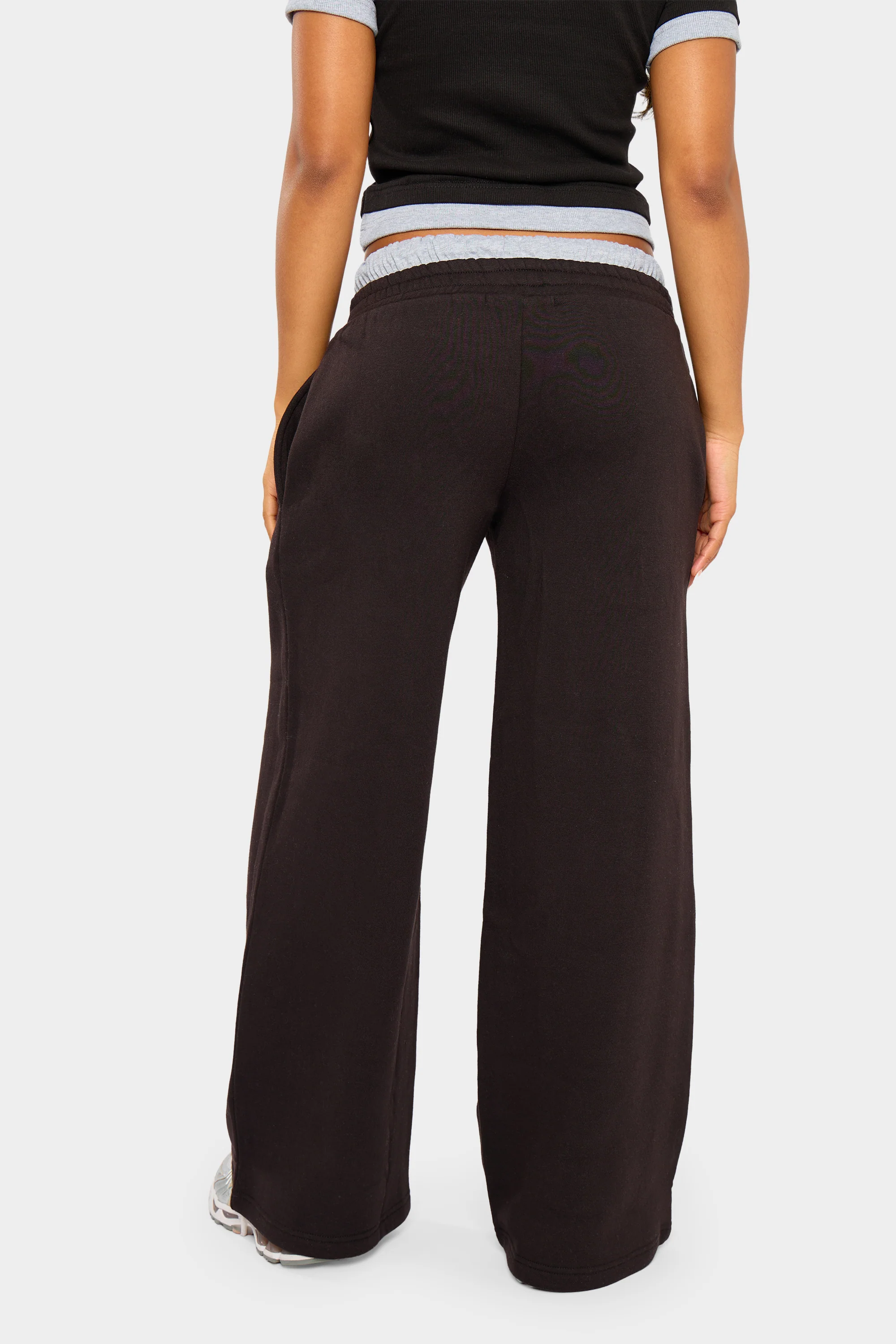 Kaiia Double Waist Wide Leg Joggers Black & Grey Marl - Image 4