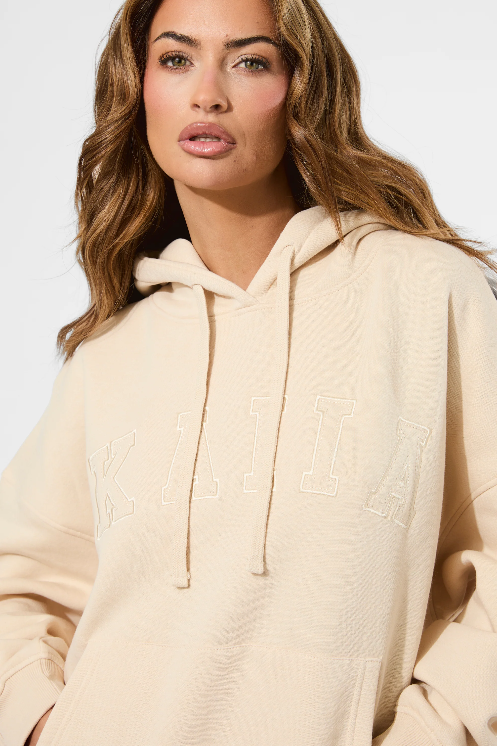 Kaiia Slogan Oversized Hoodie Custard Cream - Image 2