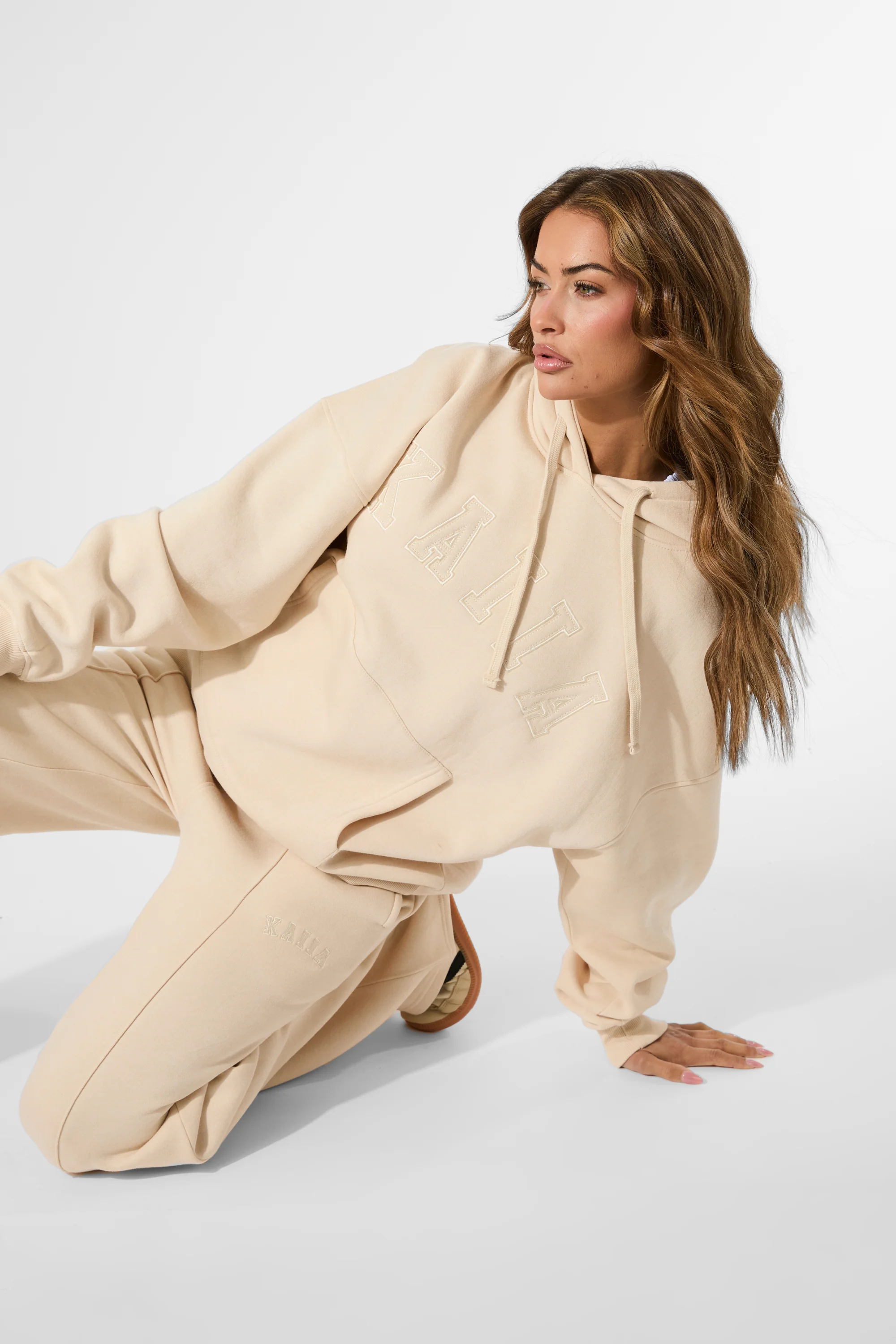 Kaiia Slogan Oversized Hoodie Custard Cream - Image 5