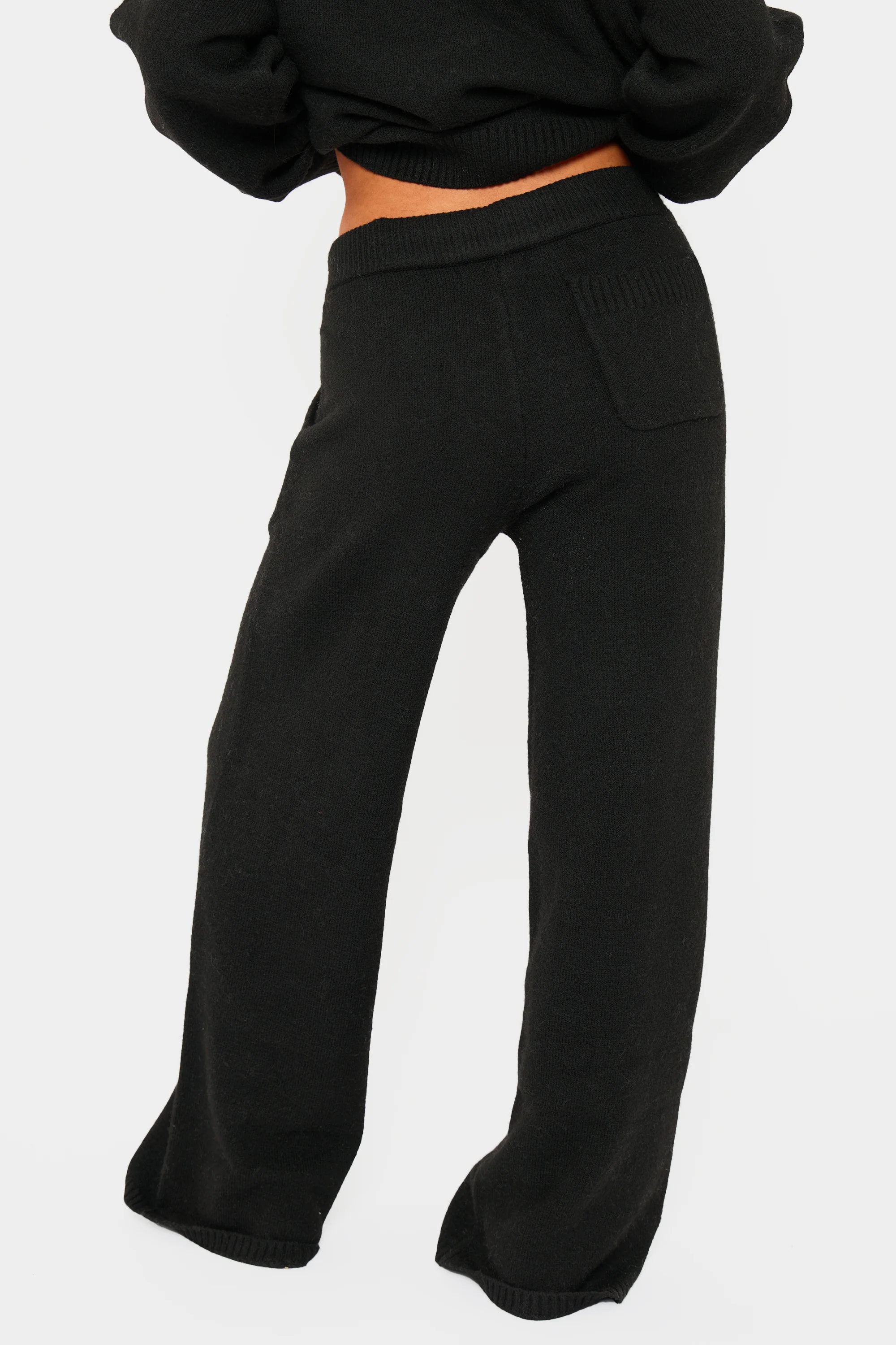 Kaiia Knit Drawstring Wide Leg Trousers Black - Image 3