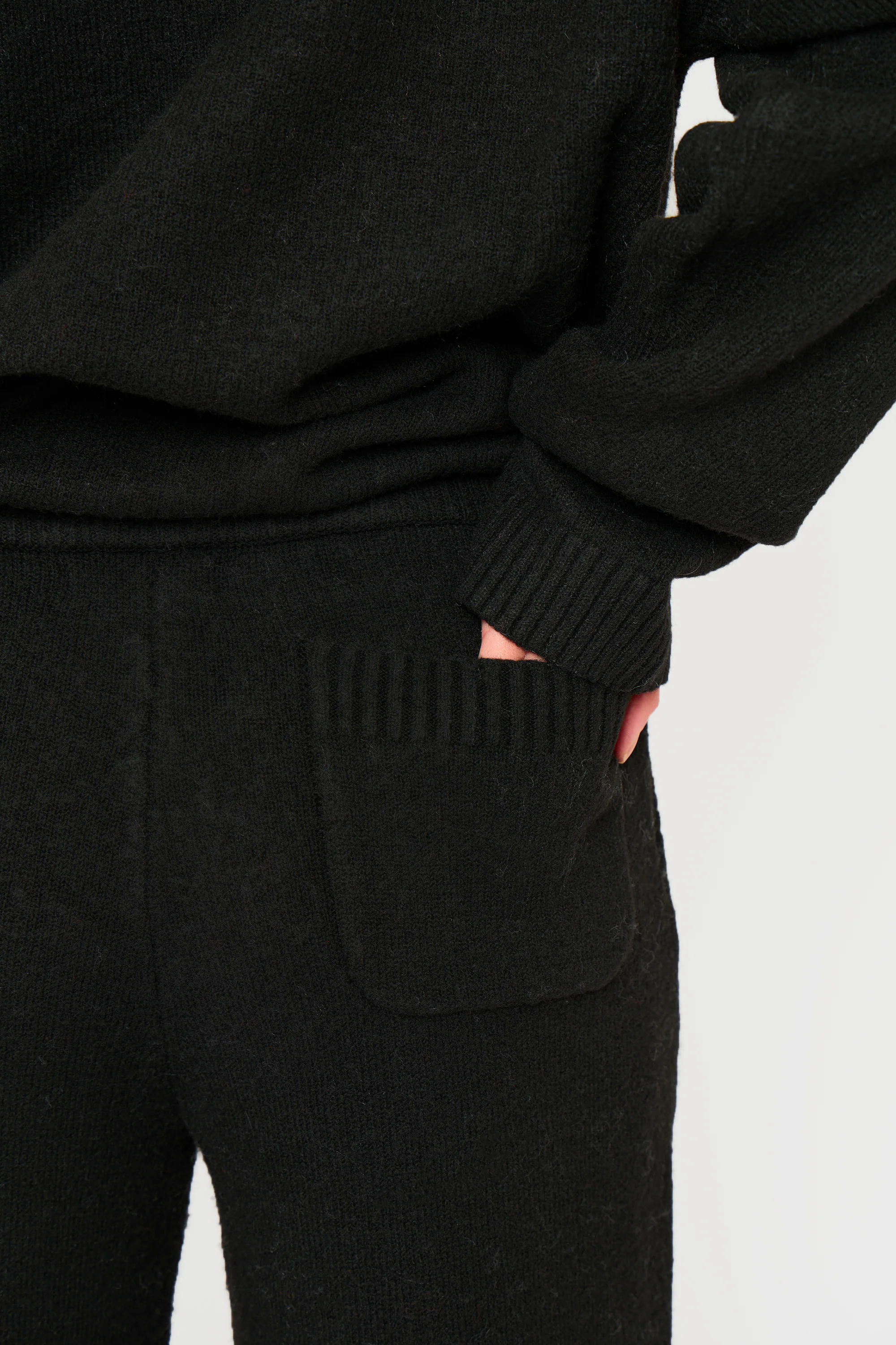 Kaiia Knit Drawstring Wide Leg Trousers Black - Image 5