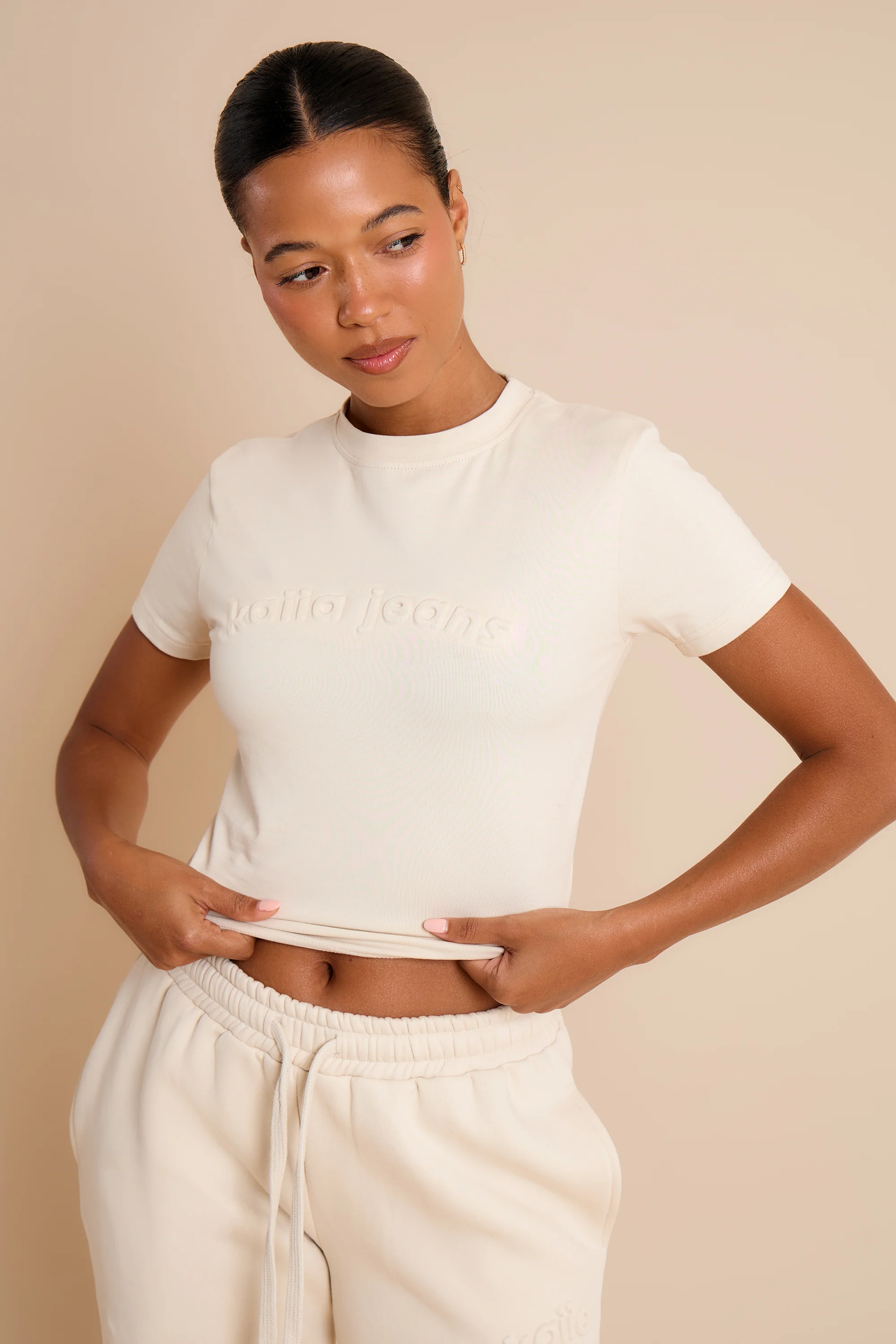 Kaiia Embossed Baby Tee Limestone