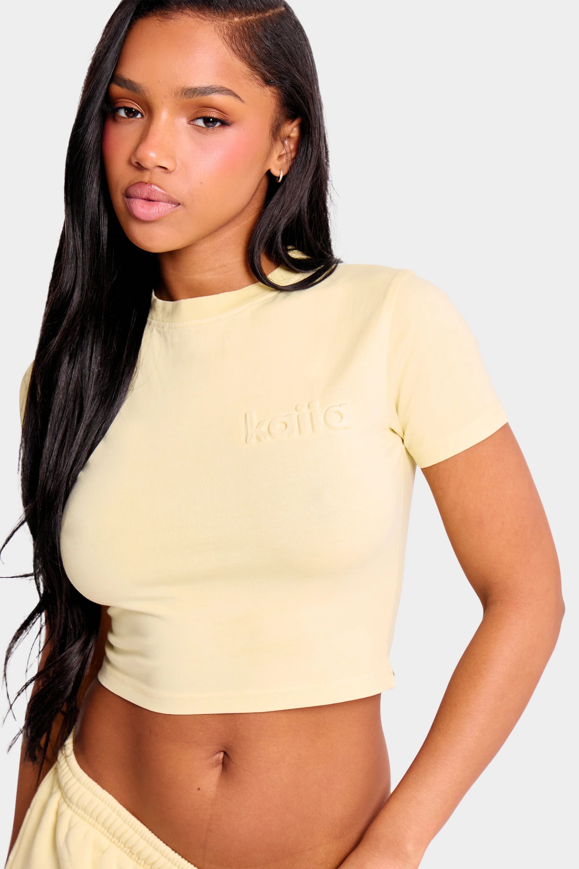 Kaiia Embossed Baby Tee Washed Butter Yellow - Image 2