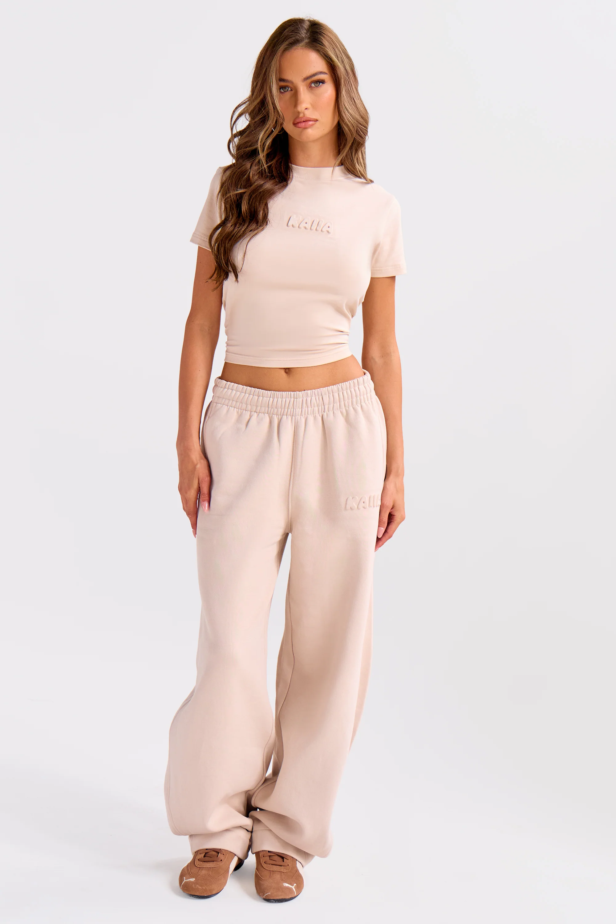 Kaiia Embossed Bubble Logo Barrel Leg Joggers Mushroom - Image 6