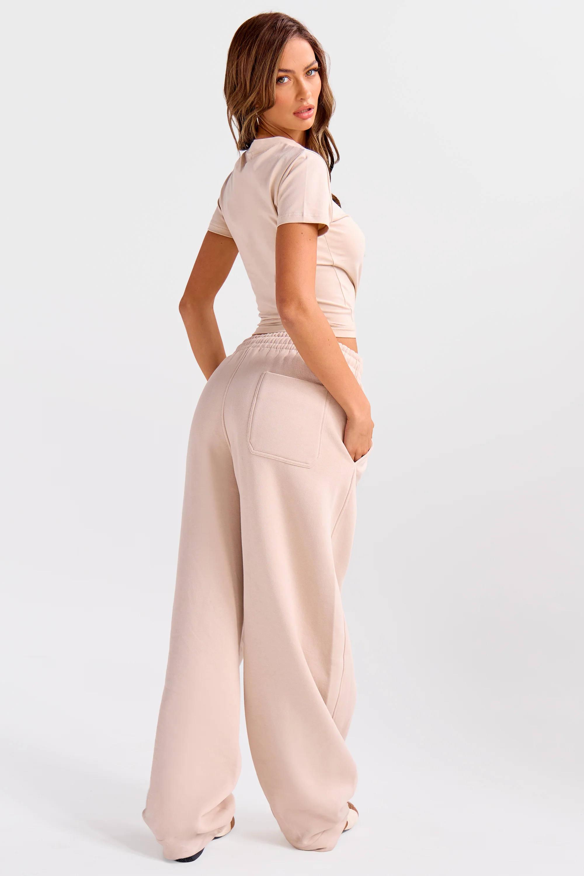 Kaiia Embossed Bubble Logo Barrel Leg Joggers Mushroom - Image 8