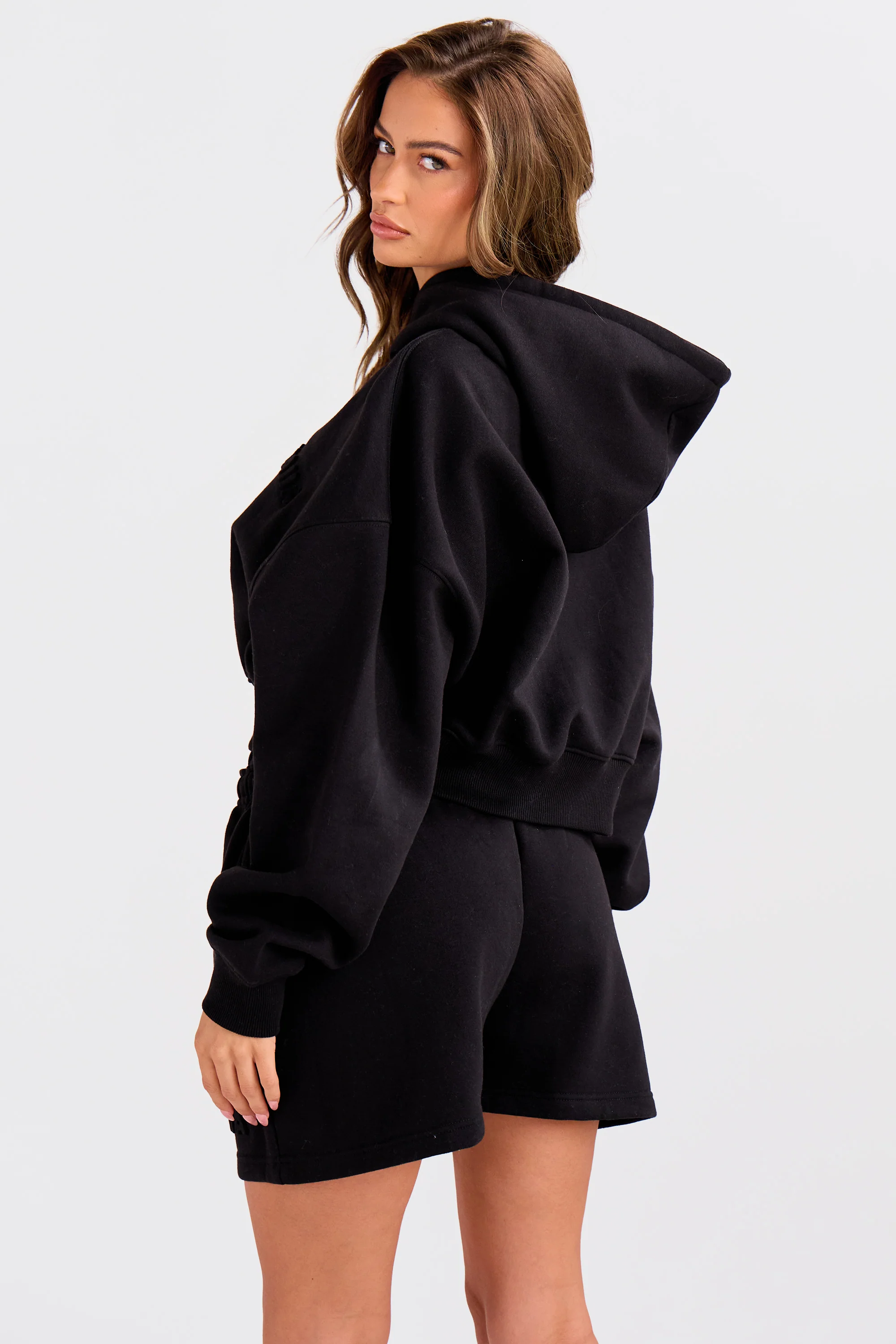 Kaiia Embossed Bubble Logo Cropped Hoodie Black - Image 8