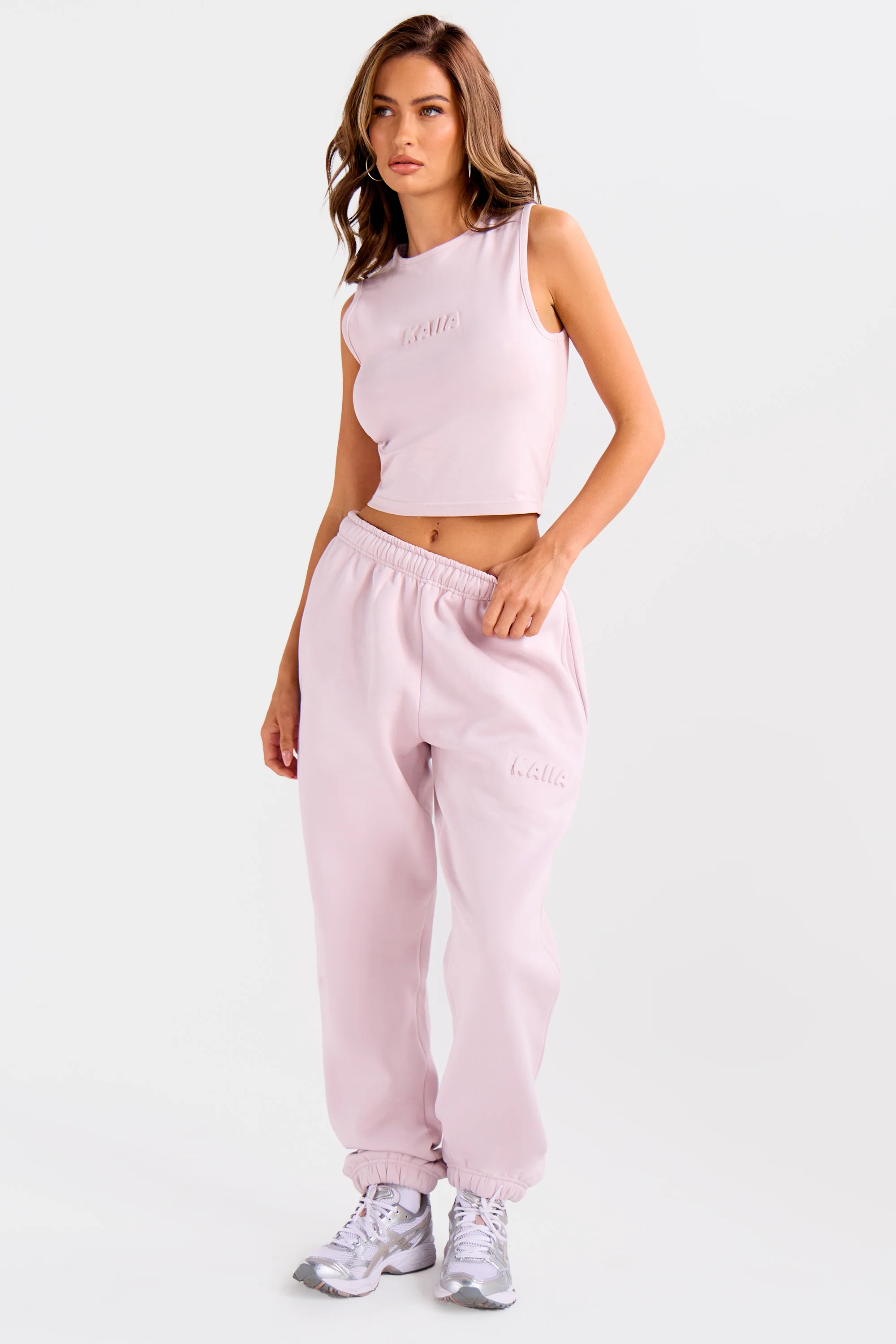 Kaiia Embossed Bubble Logo Cuffed Joggers Pale Dusty Lilac - Image 3
