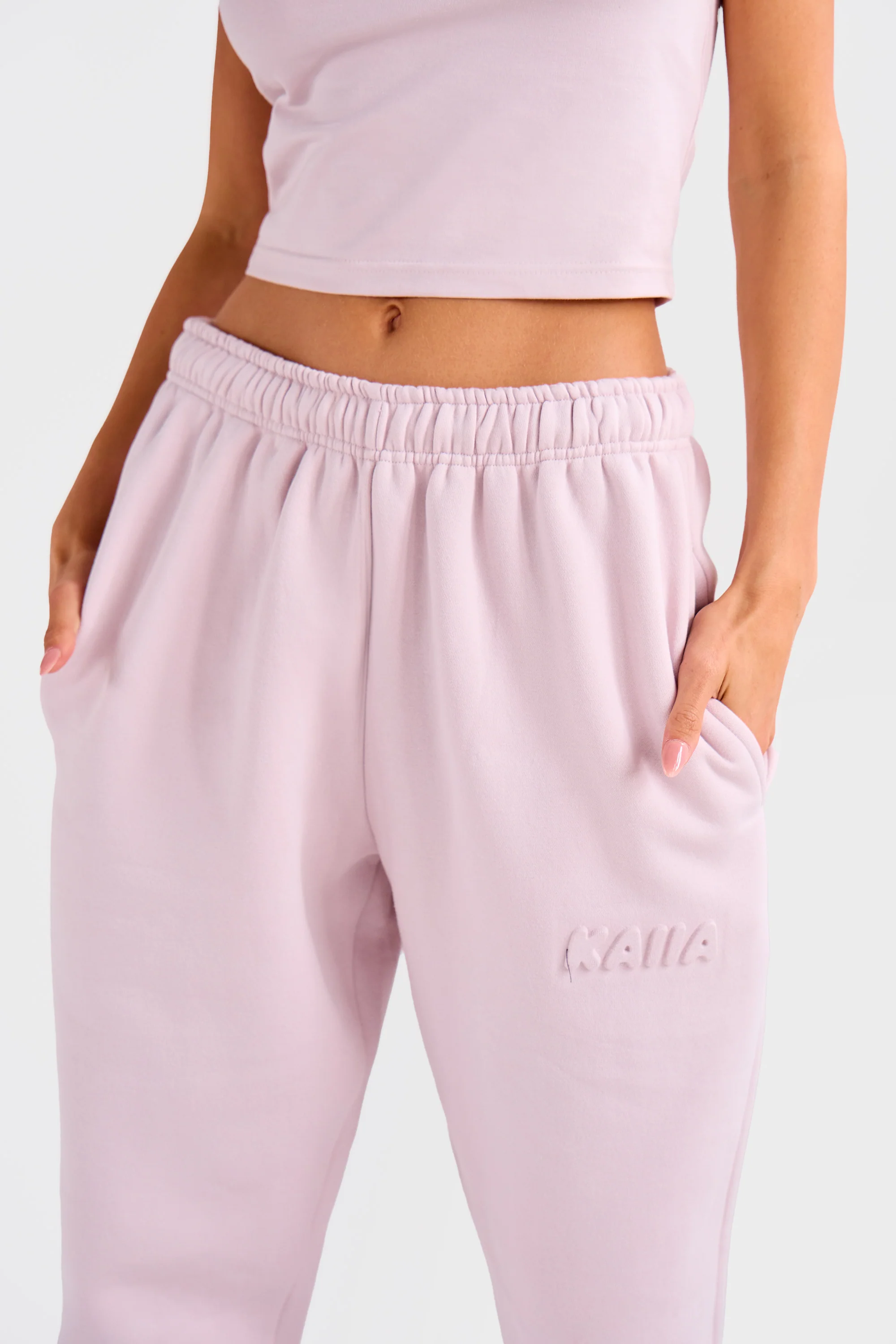 Kaiia Embossed Bubble Logo Cuffed Joggers Pale Dusty Lilac - Image 4