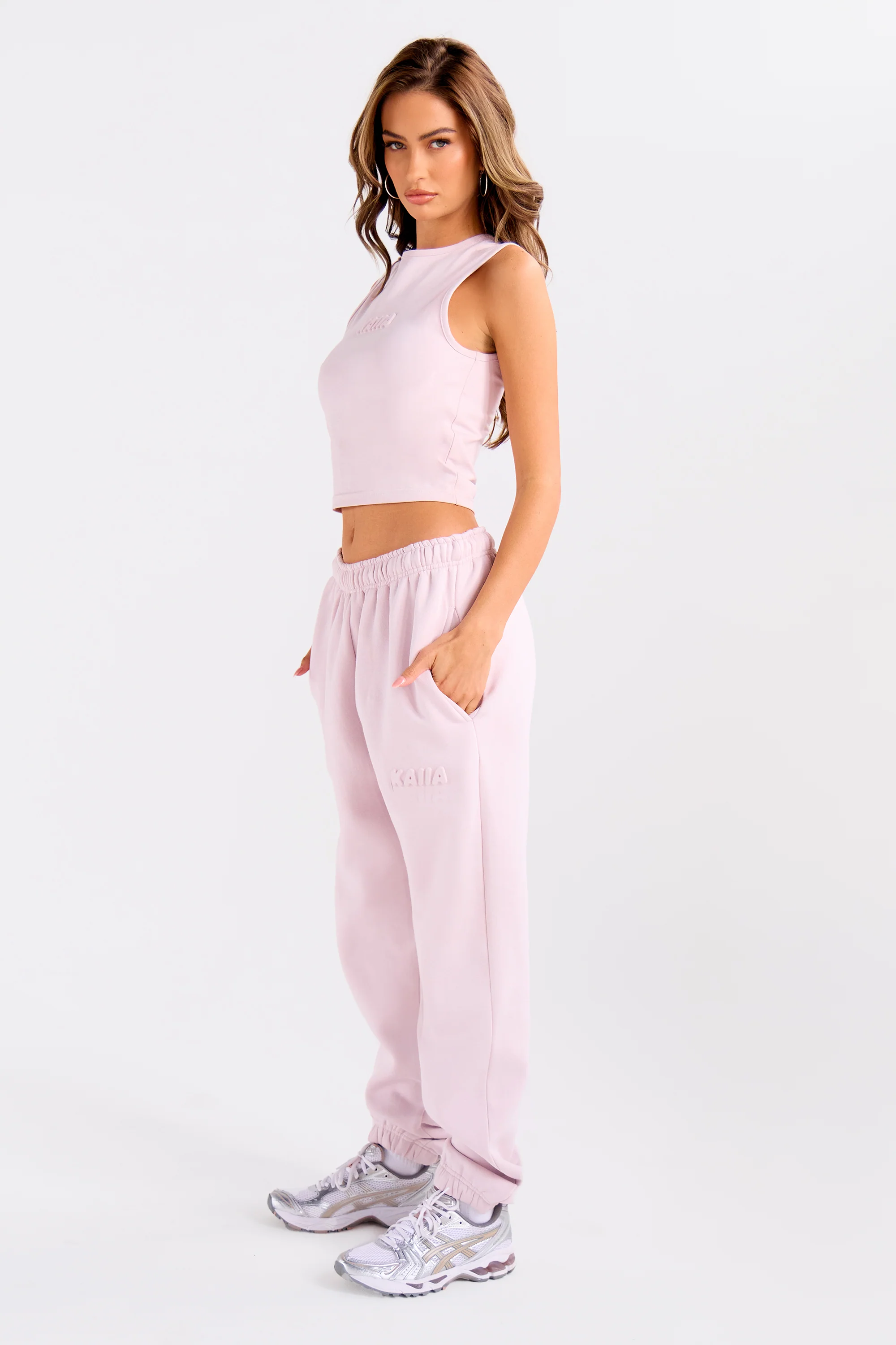 Kaiia Embossed Bubble Logo Cuffed Joggers Pale Dusty Lilac - Image 6