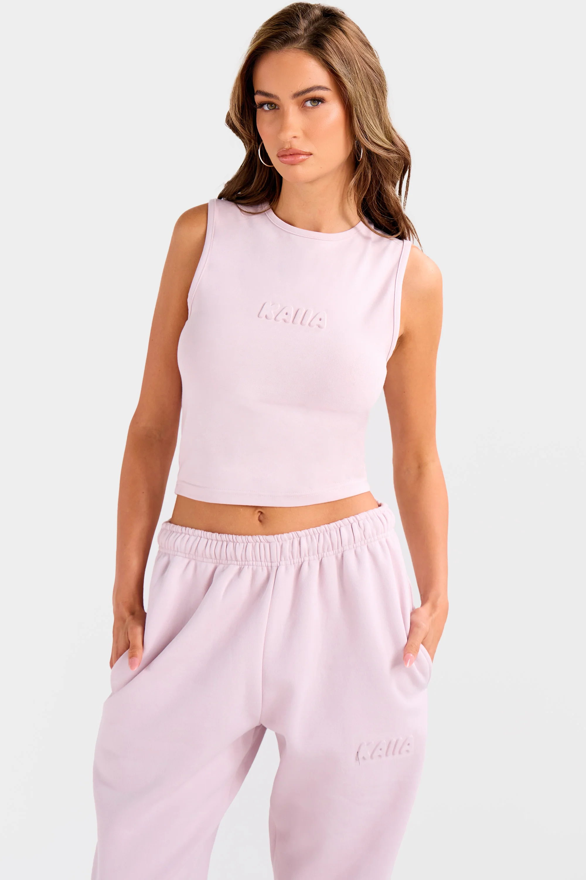 Kaiia Embossed Bubble Logo High Neck Vest Top Pale Dusty Lilac - Image 5