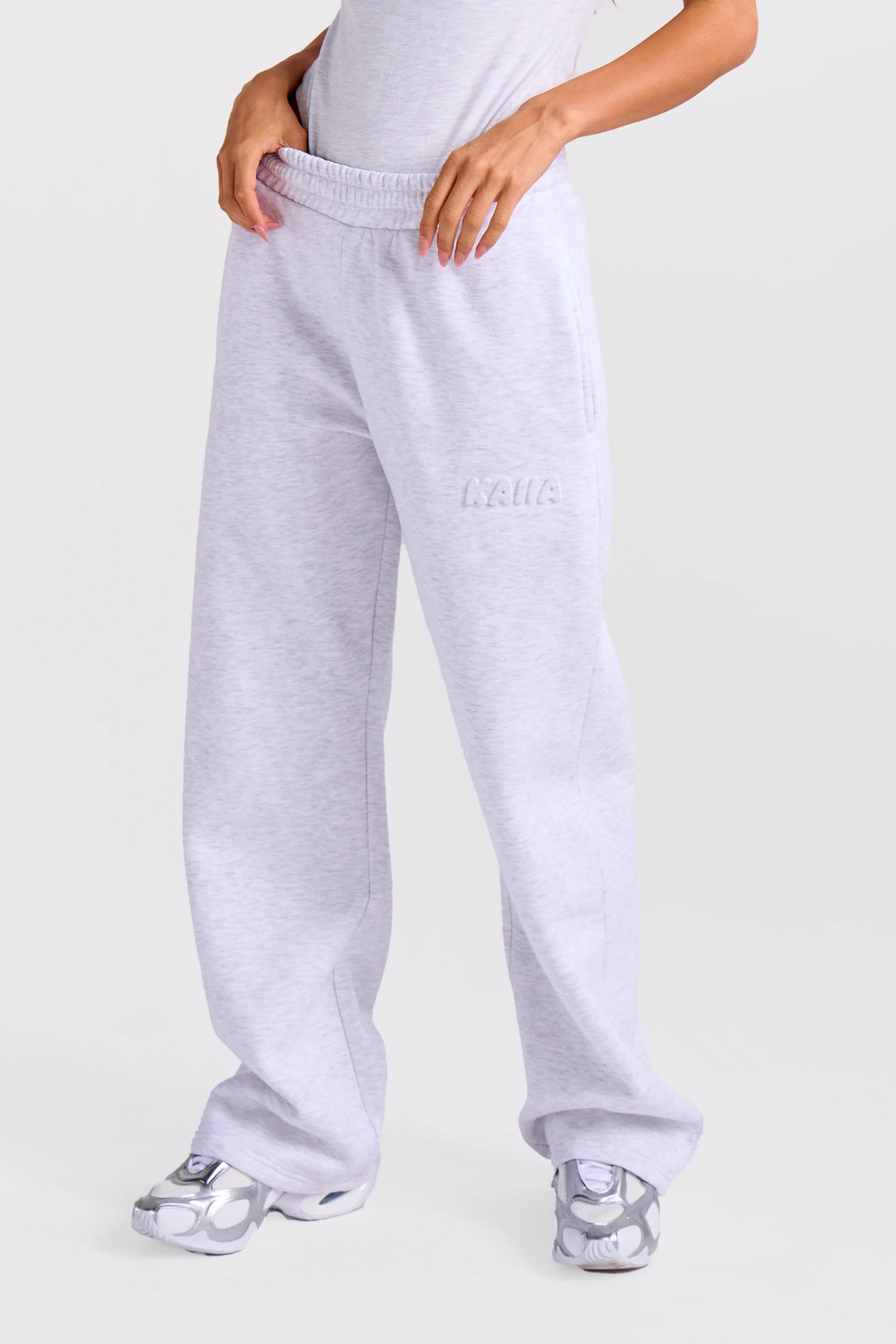 Kaiia Embossed Bubble Logo Wide Leg Joggers Light Grey Marl - Image 5
