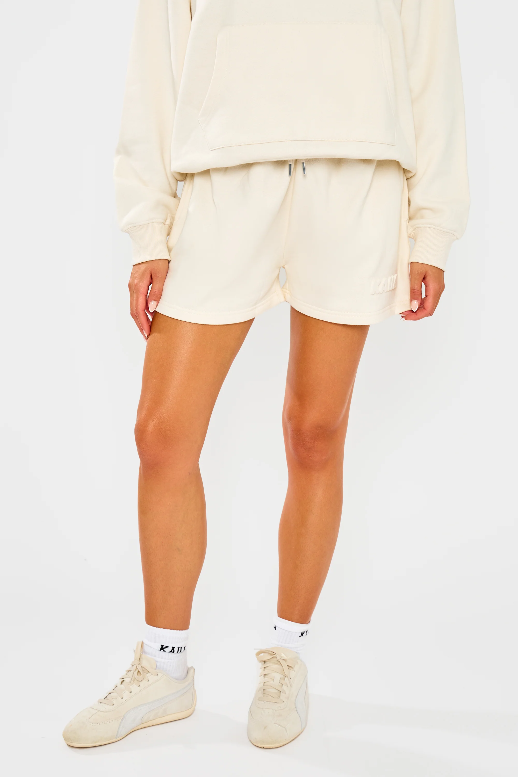 Kaiia Embossed Bubble Logo Mini Sweat Shorts Almond Milk - Image 2