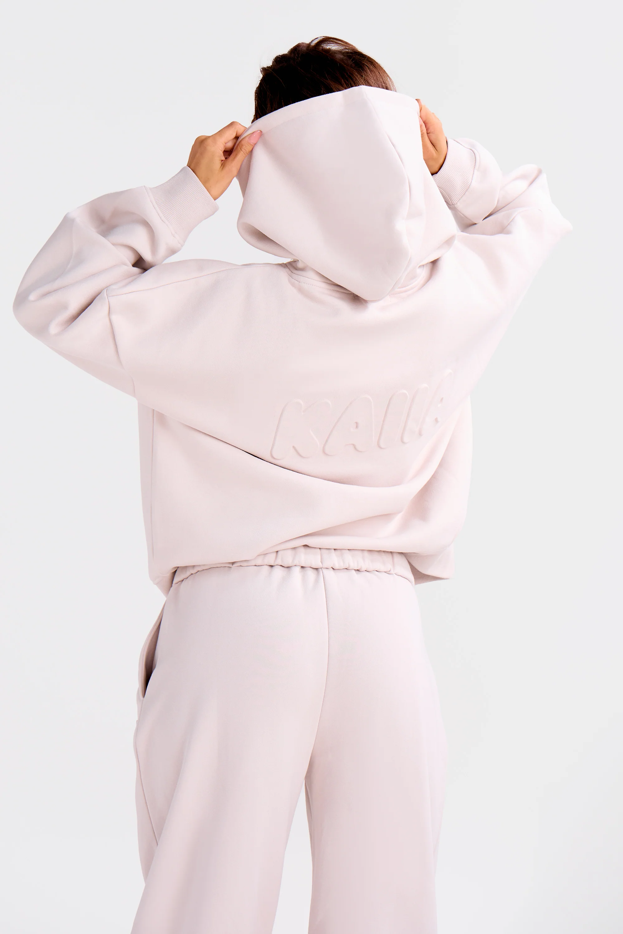 Kaiia Embossed Bubble Logo Oversized Hoodie Oyster - Image 11