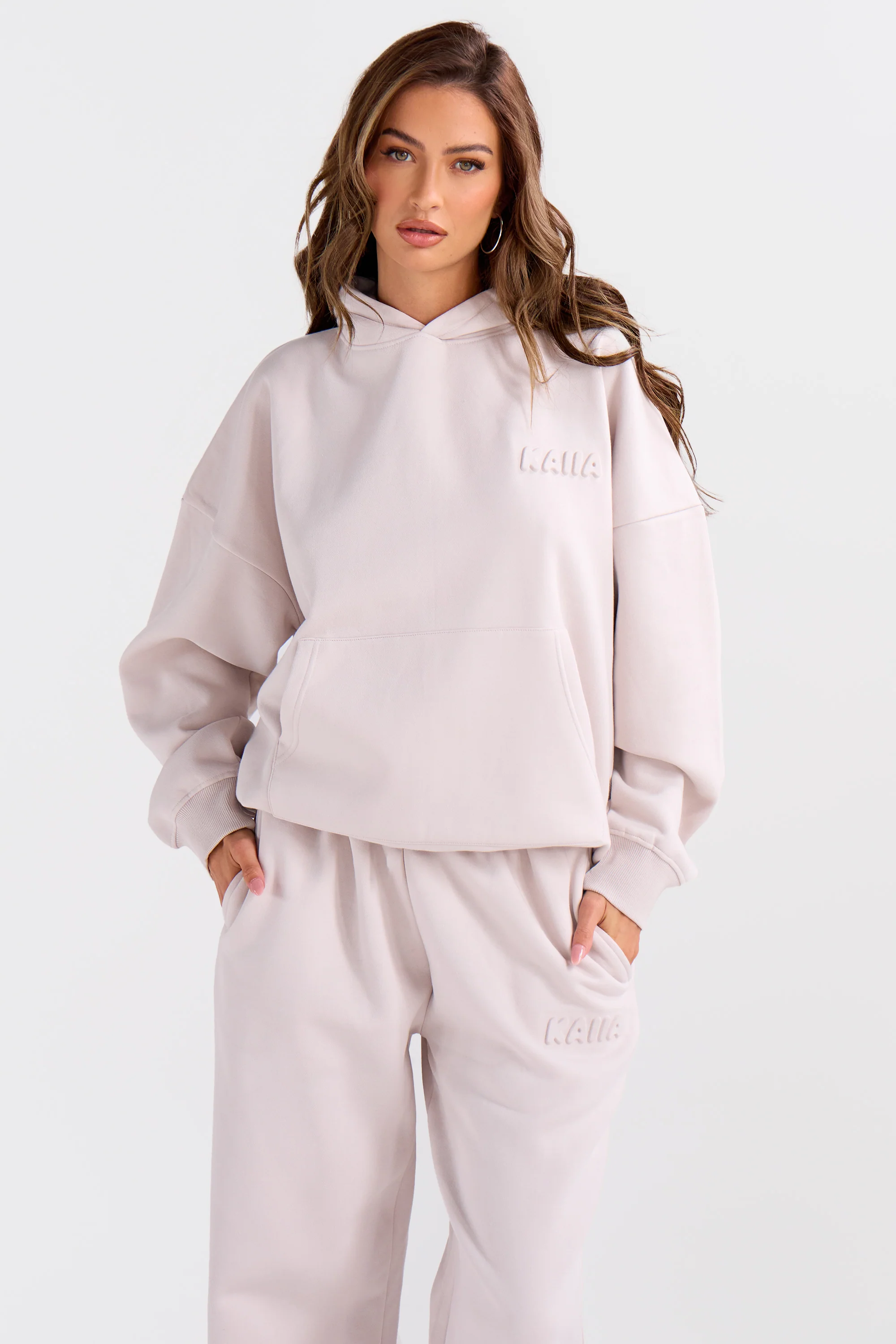 Kaiia Embossed Bubble Logo Oversized Hoodie Oyster - Image 12