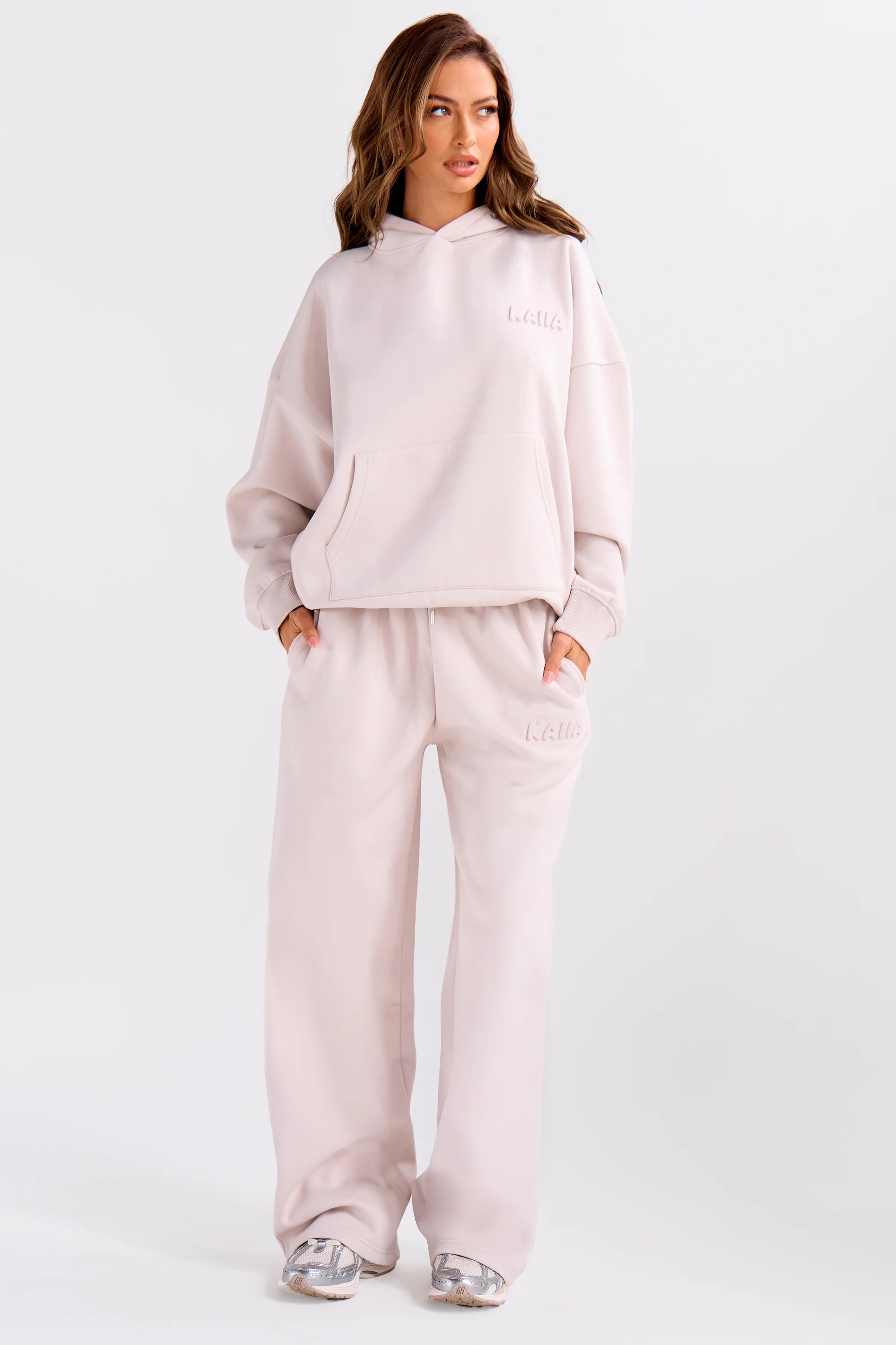 Kaiia Embossed Bubble Logo Oversized Hoodie Oyster - Image 13