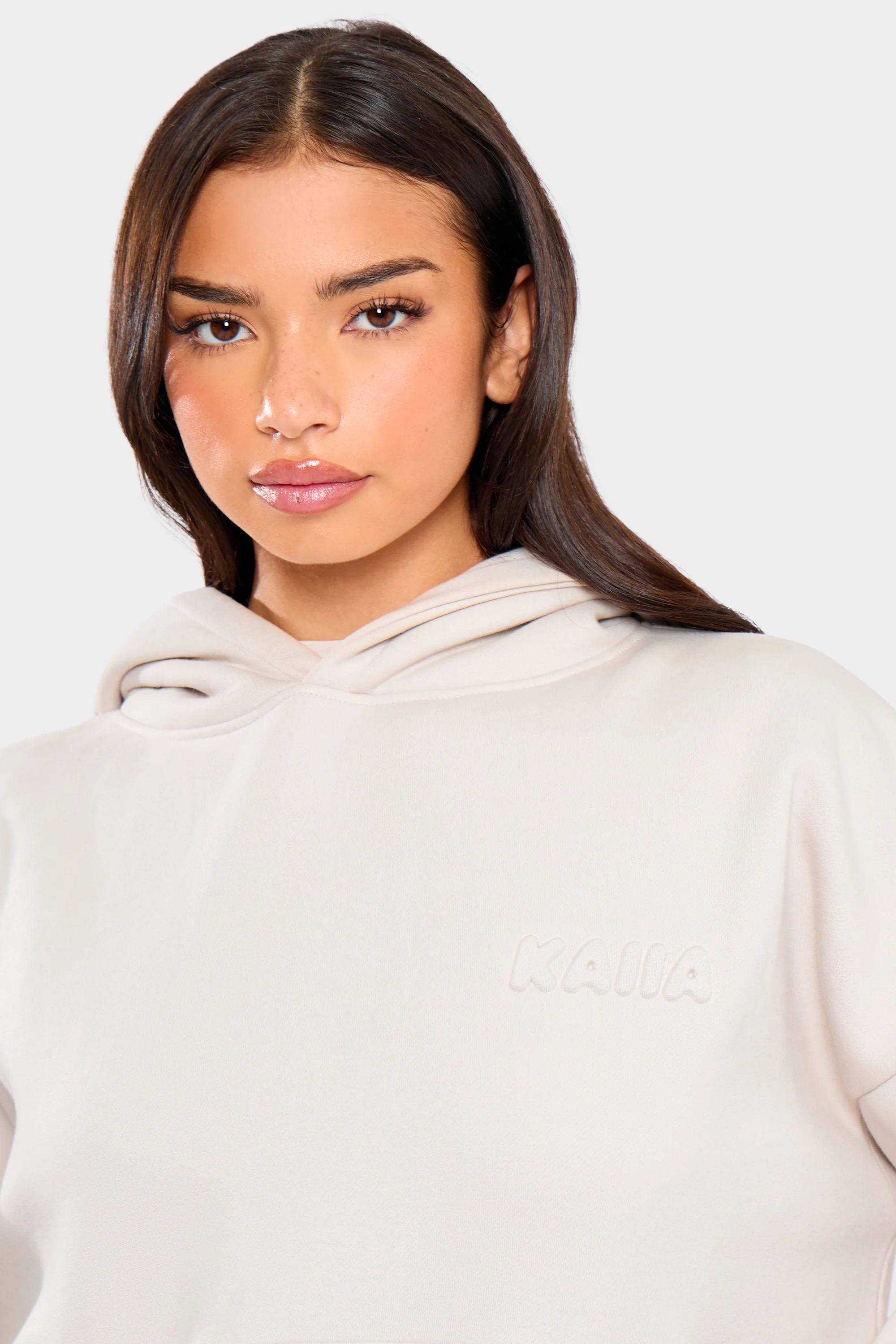 Kaiia Embossed Bubble Logo Oversized Hoodie Oyster - Image 3