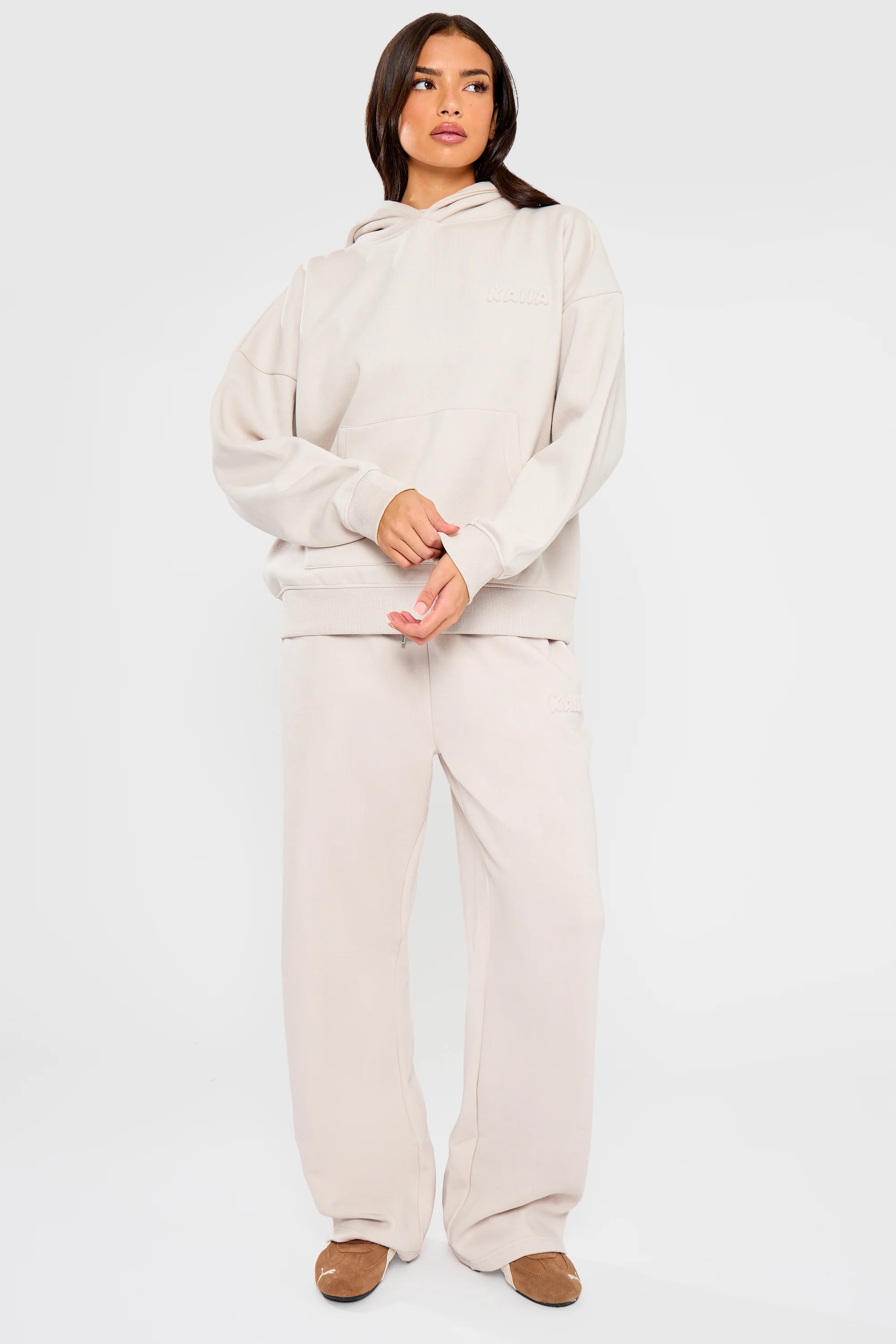 Kaiia Embossed Bubble Logo Oversized Hoodie Oyster - Image 5