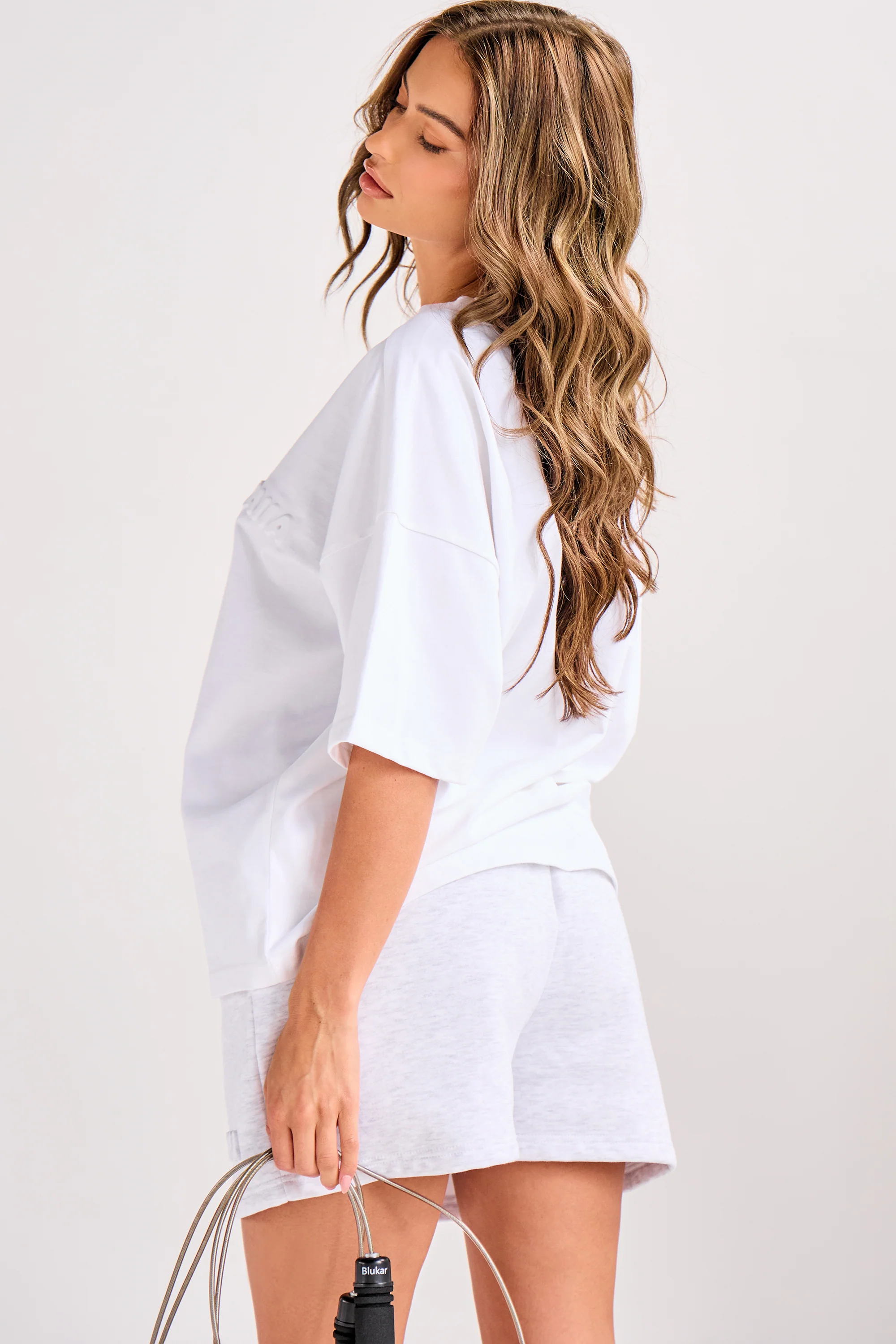 Kaiia Embossed Bubble Logo Oversized T-Shirt White - Image 4