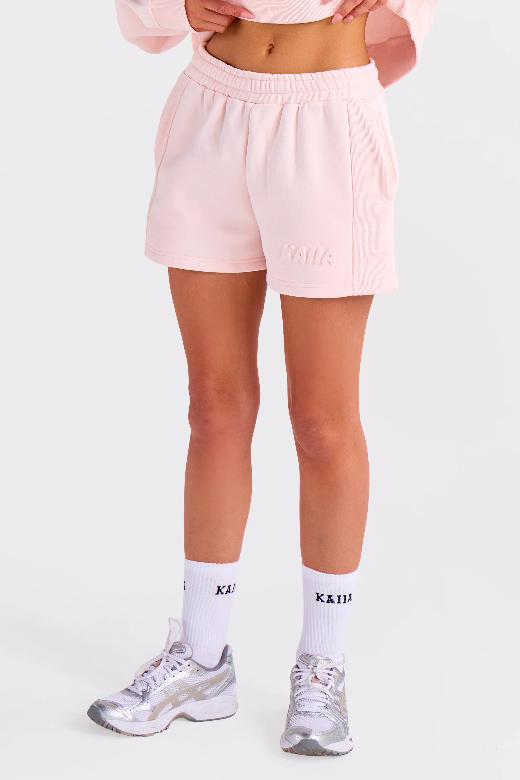 Kaiia Embossed Bubble Logo Rib Panel Mini Shorts Light Rose - Image 6