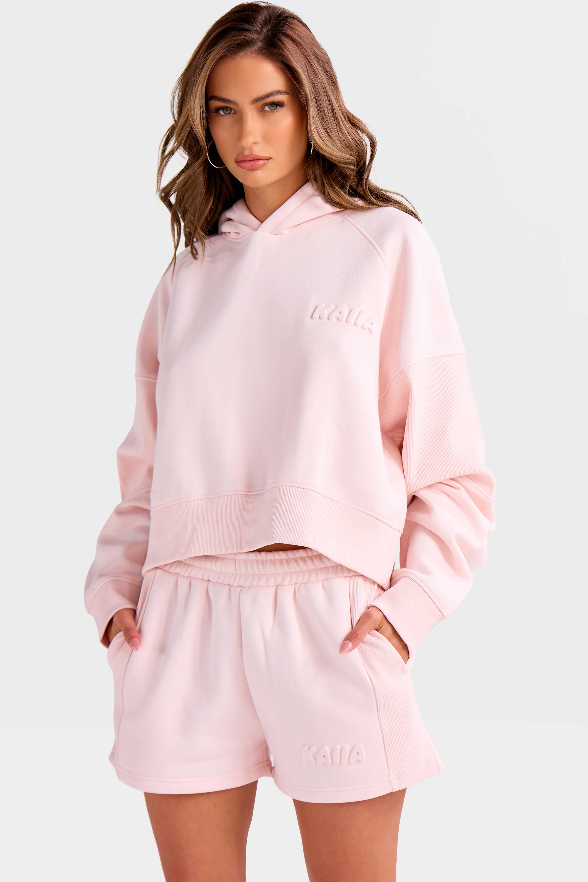 Kaiia Embossed Bubble Logo Rib Panel Mini Shorts Light Rose - Image 8