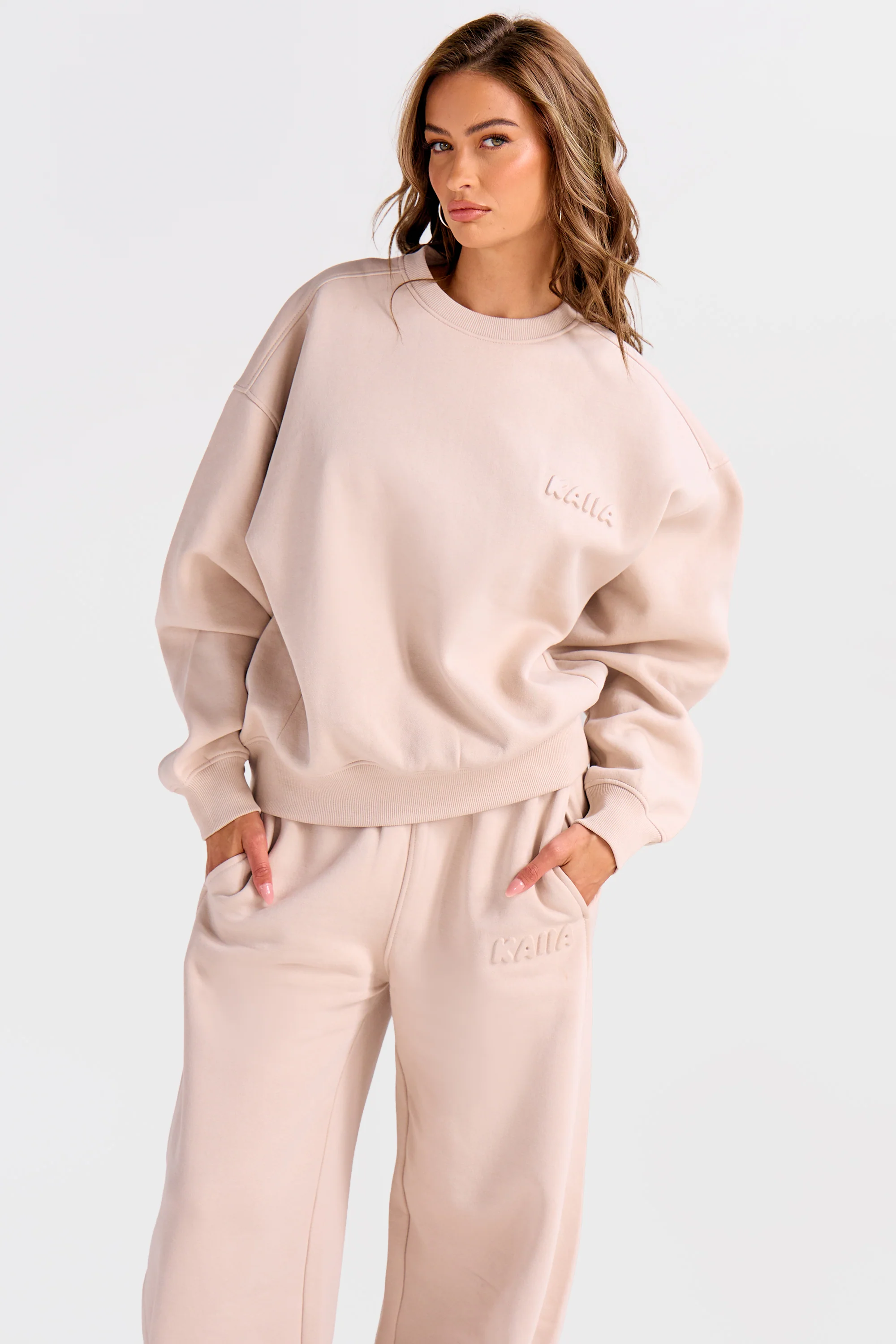 Kaiia Embossed Bubble Logo Seam Detail Sweatshirt Mushroom - Image 5