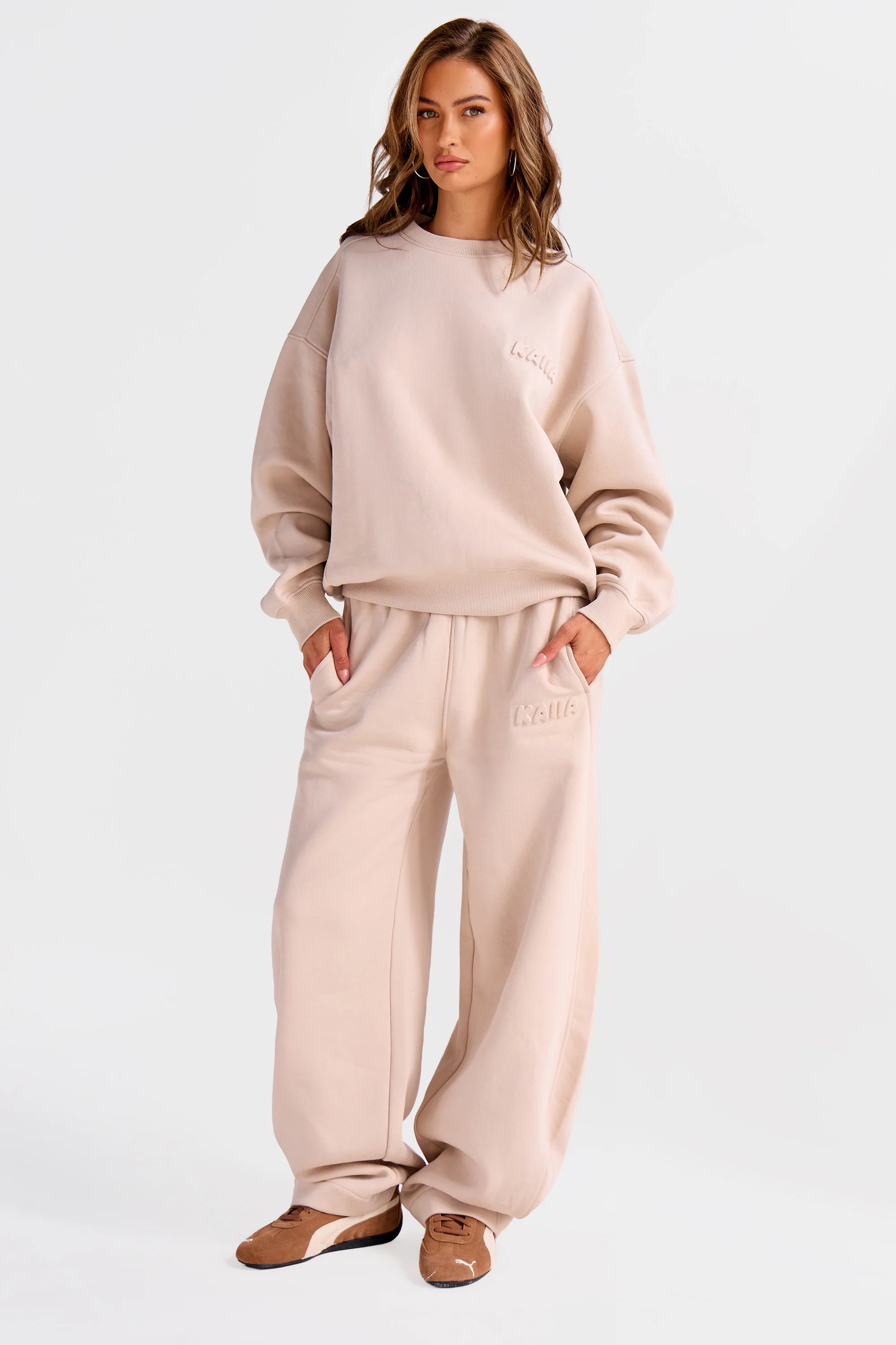 Kaiia Embossed Bubble Logo Seam Detail Sweatshirt Mushroom - Image 7