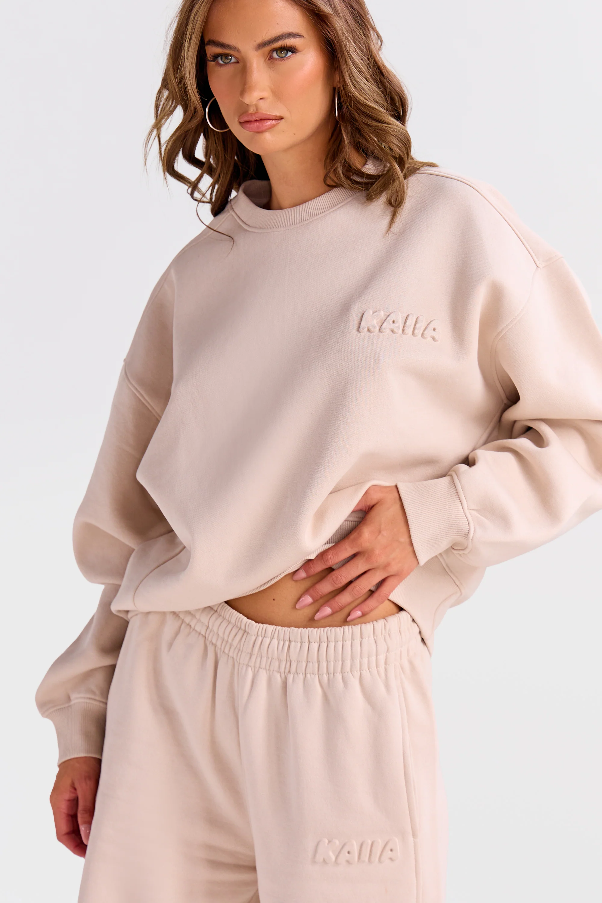 Kaiia Embossed Bubble Logo Seam Detail Sweatshirt Mushroom - Image 8