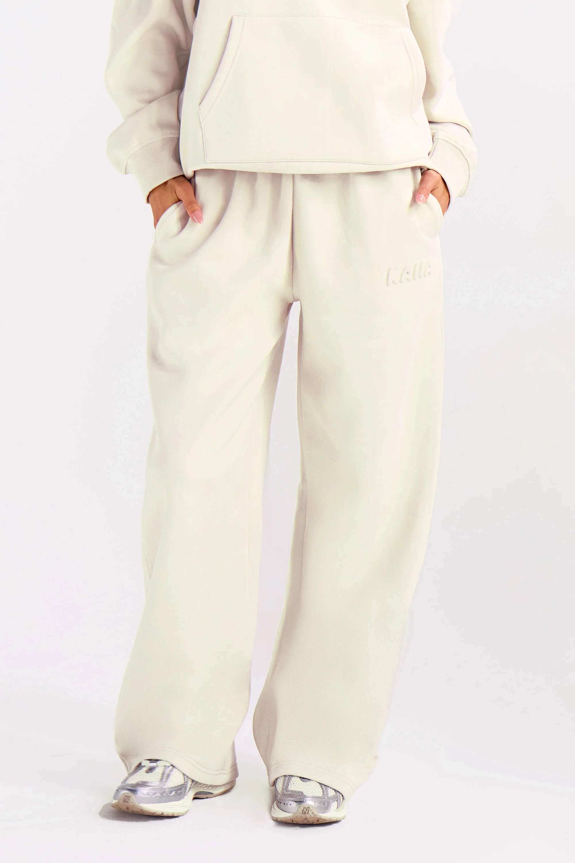 Kaiia Embossed Bubble Logo Wide Leg Joggers Almond Milk - Image 2