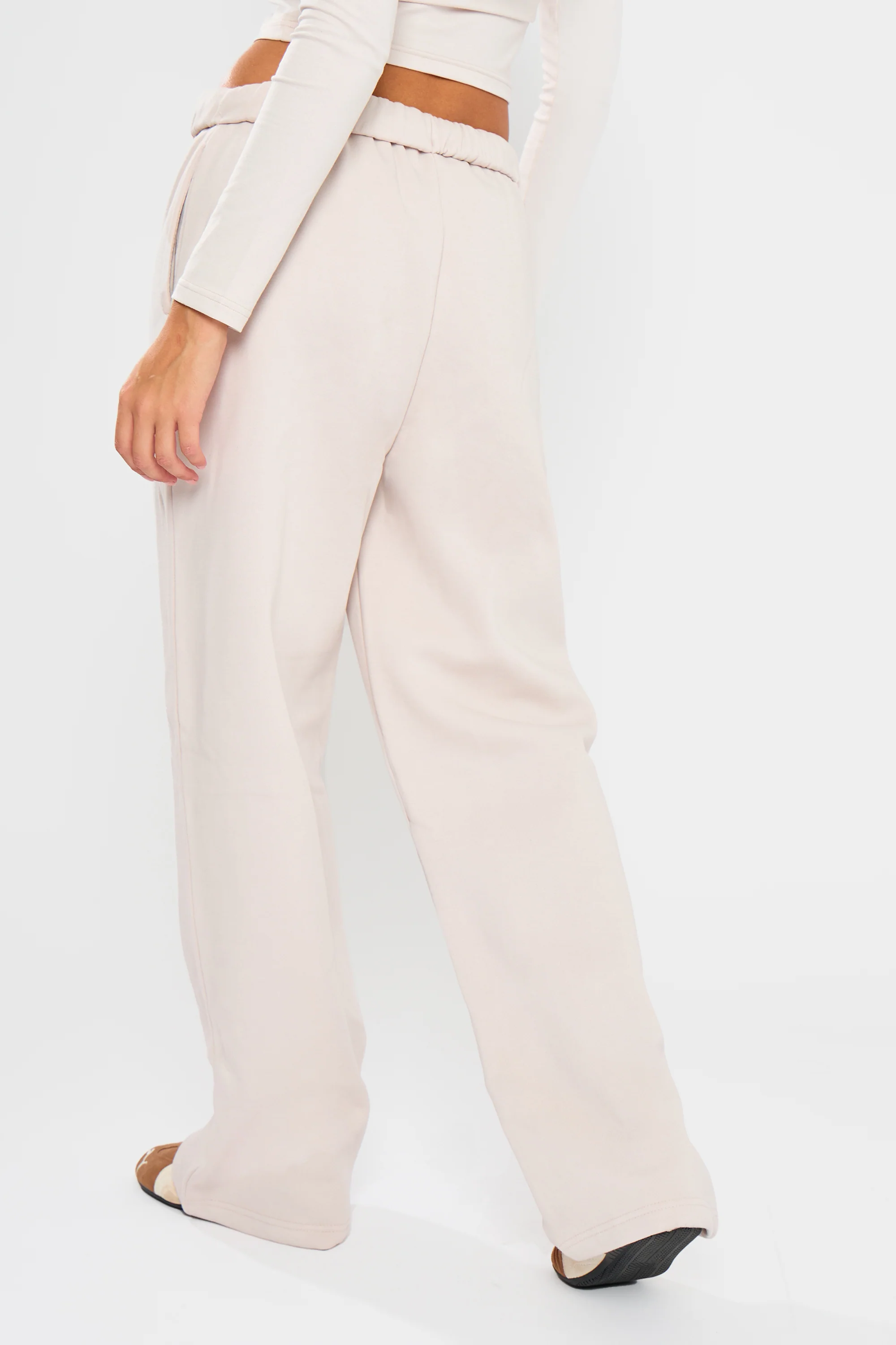 Kaiia Embossed Bubble Logo Wide Leg Joggers Oyster - Image 4
