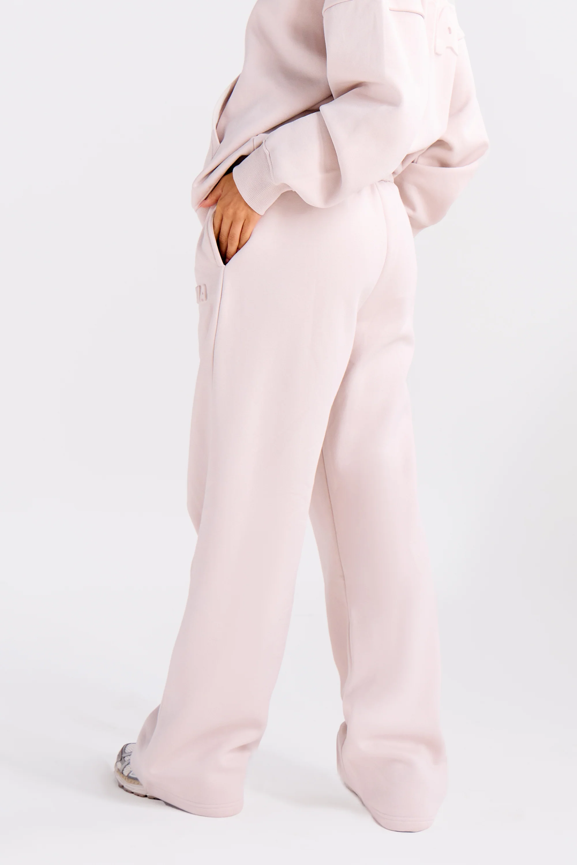 Kaiia Embossed Bubble Logo Wide Leg Joggers Oyster - Image 7