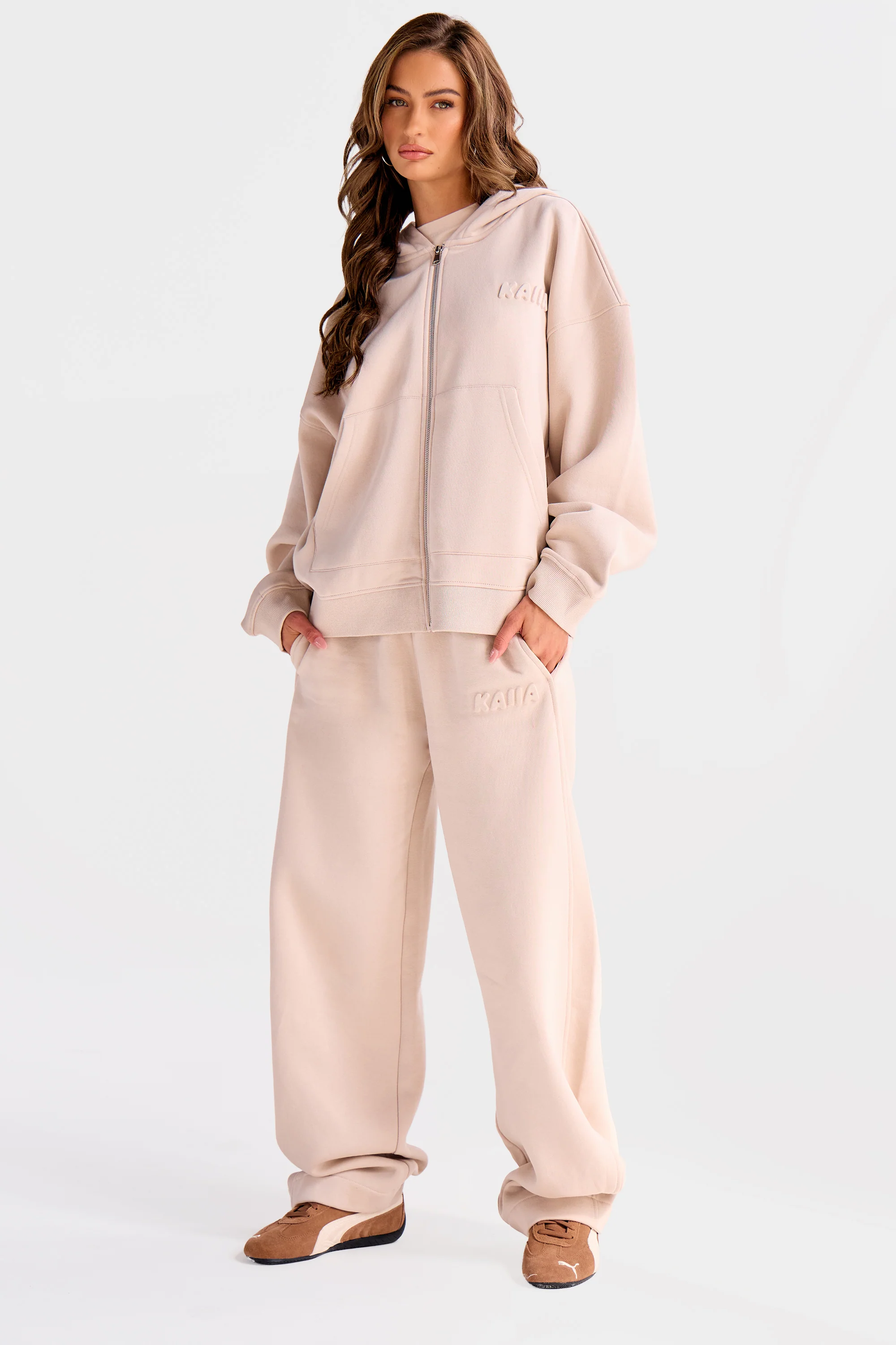 Kaiia Embossed Bubble Logo Zip Through Hoodie Mushroom - Image 6