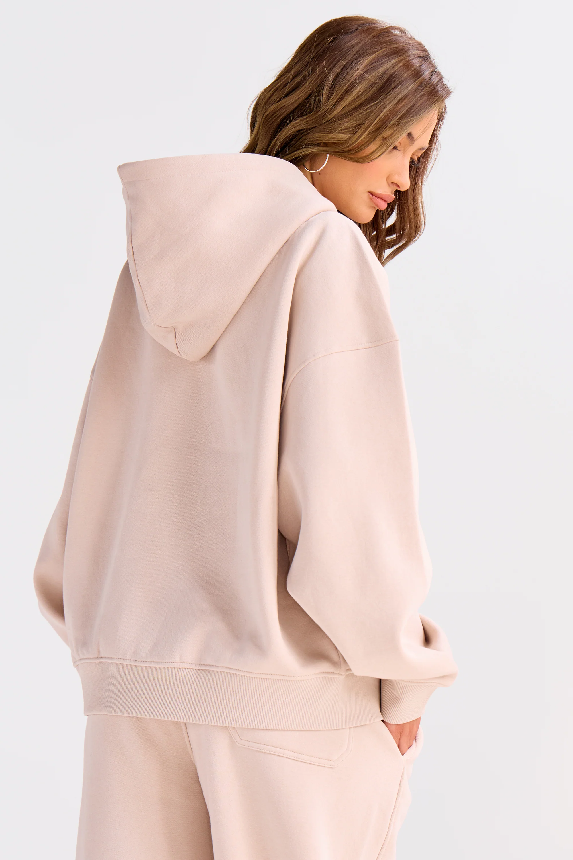 Kaiia Embossed Bubble Logo Zip Through Hoodie Mushroom - Image 8