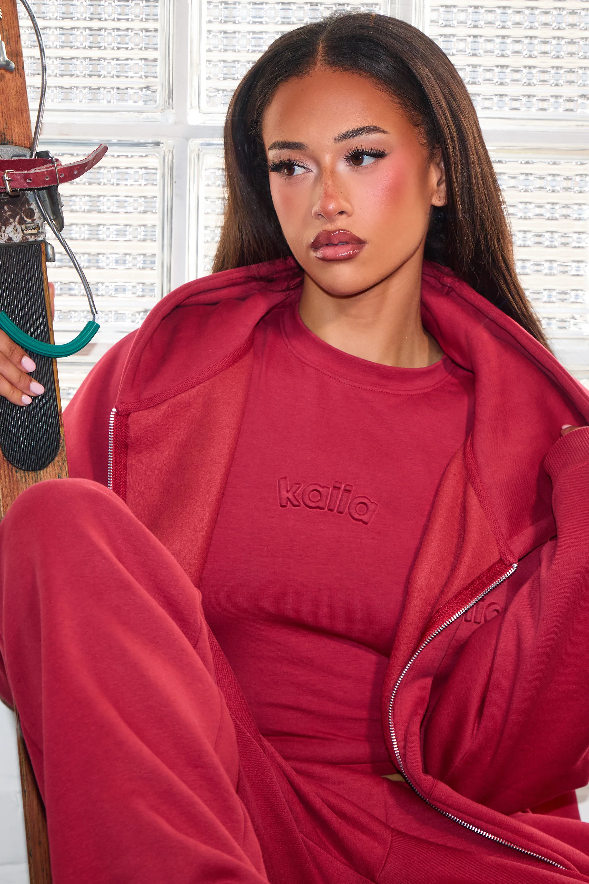 Kaiia Embossed Logo Baby Tee Deep Red - Image 2