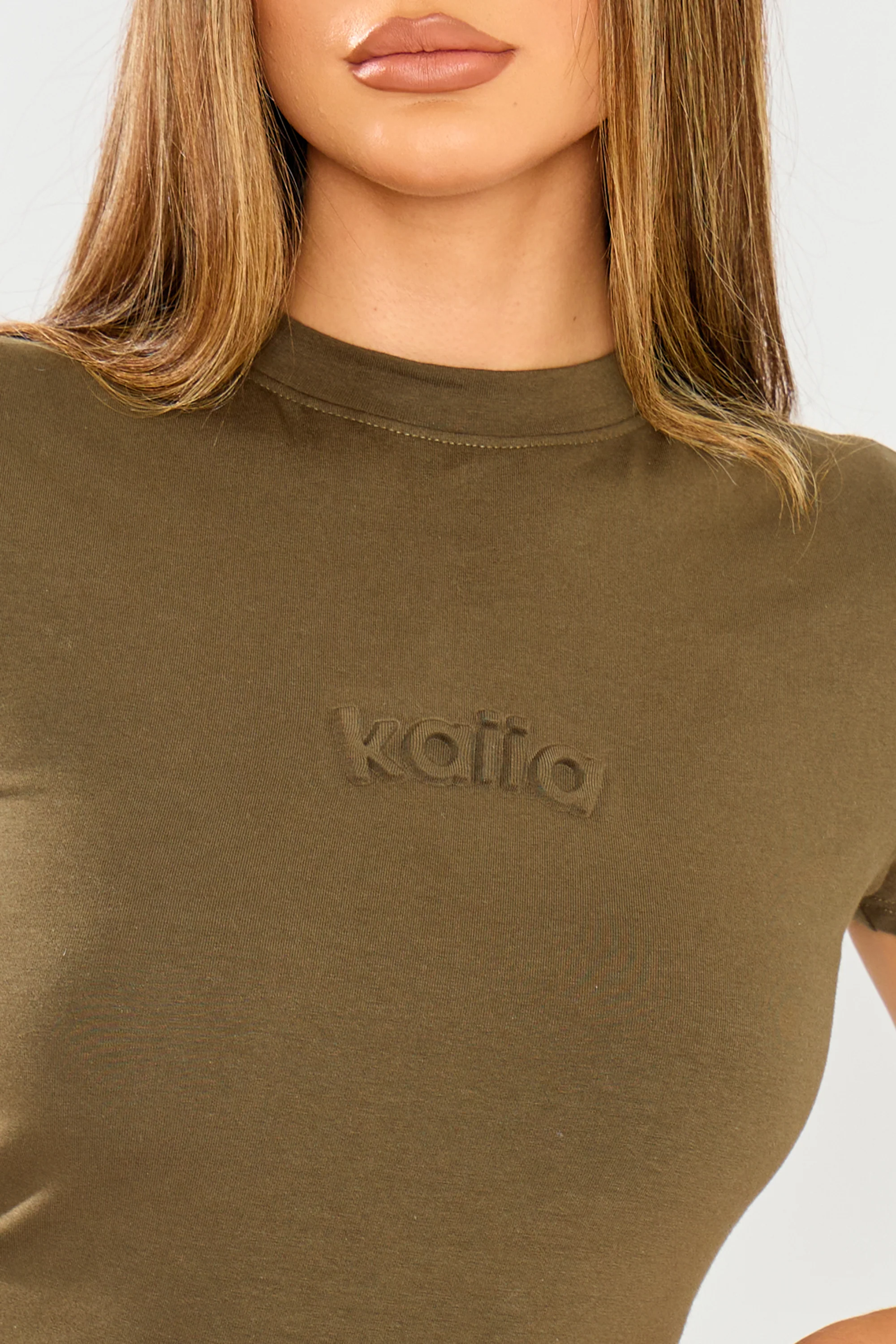 Kaiia Embossed Logo Baby Tee Olive - Image 5