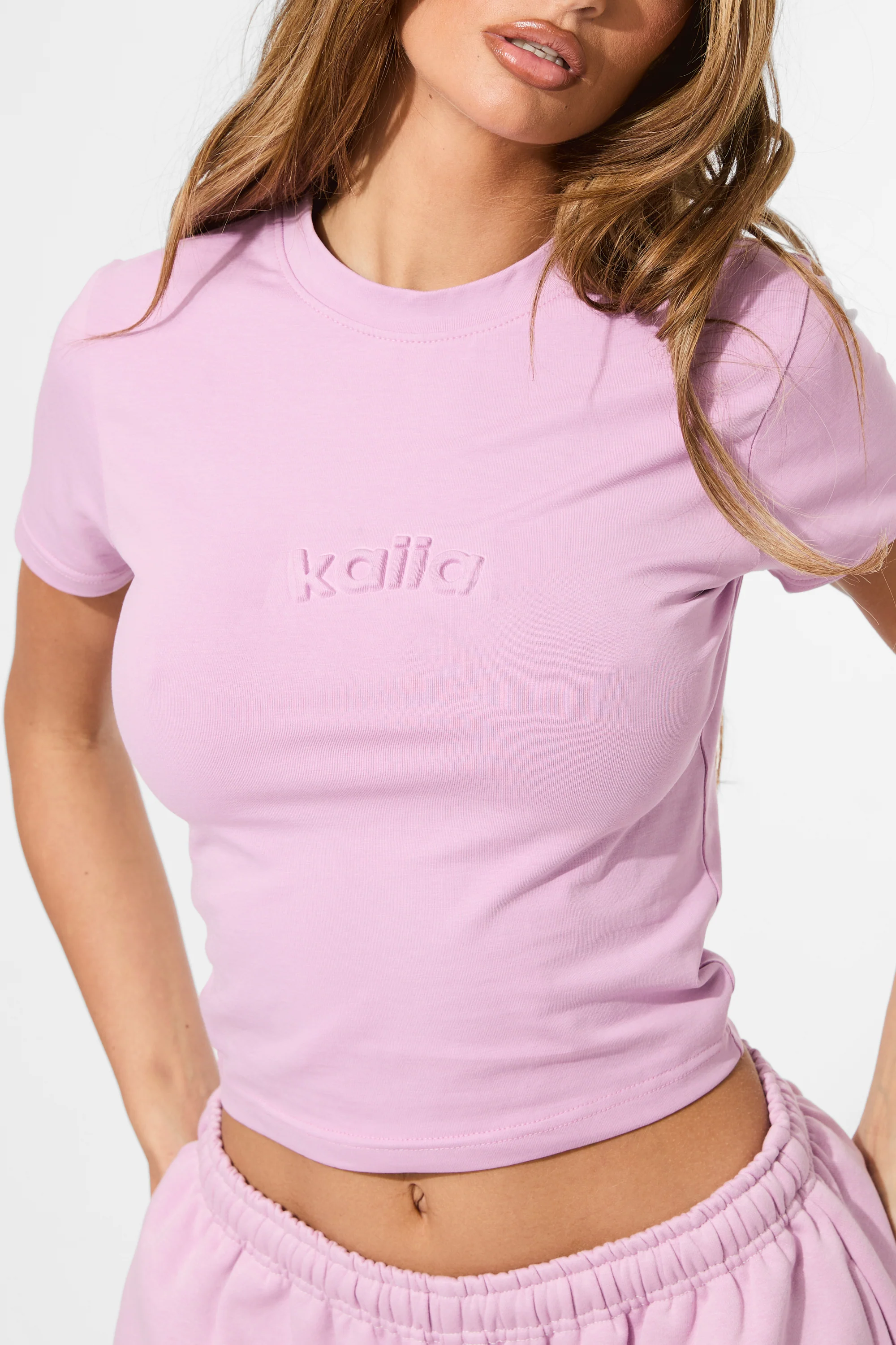 Kaiia Embossed Logo Baby Tee Parma Violet - Image 5