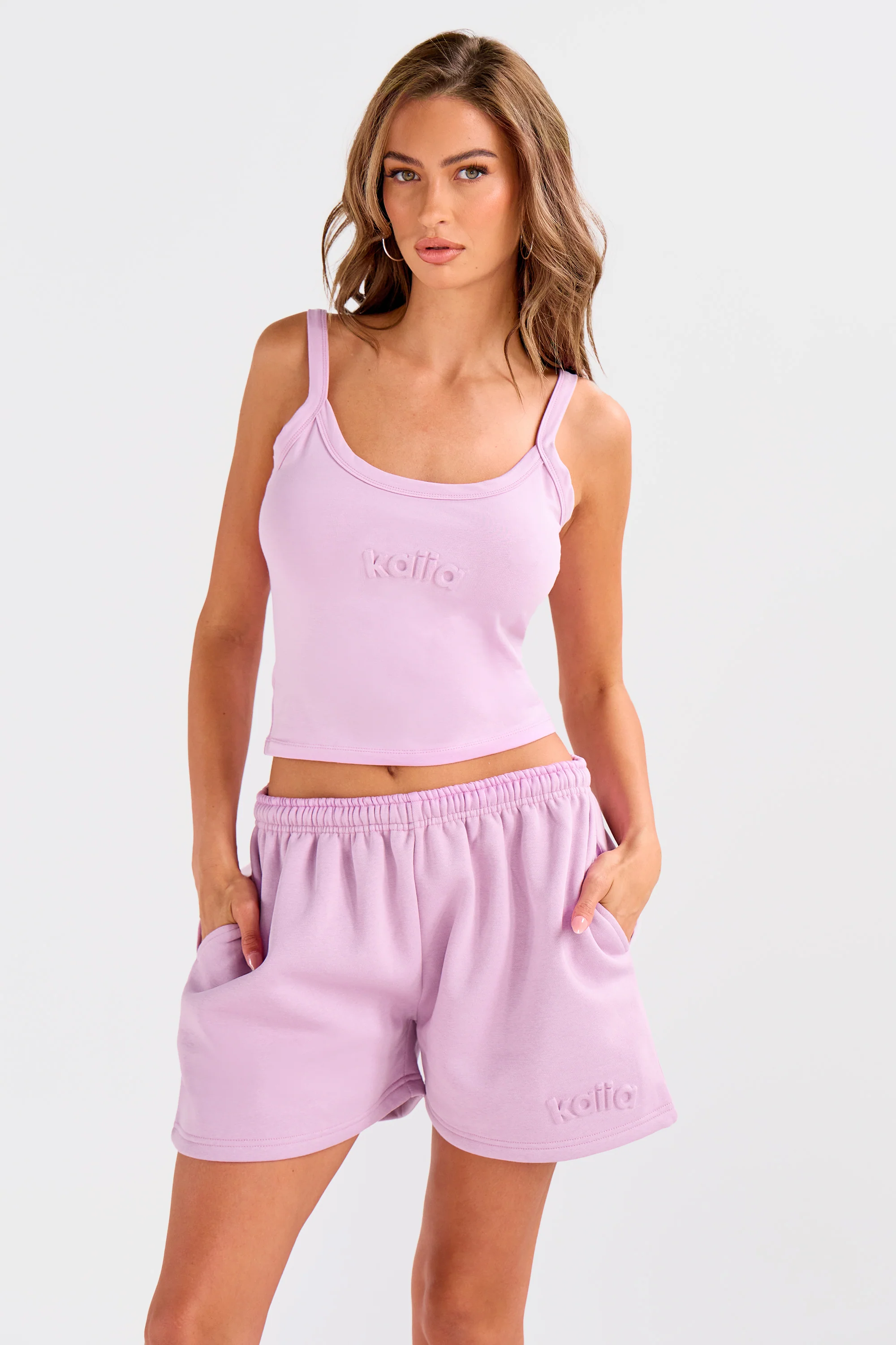 Kaiia Embossed Logo Cami Top Parma Violet