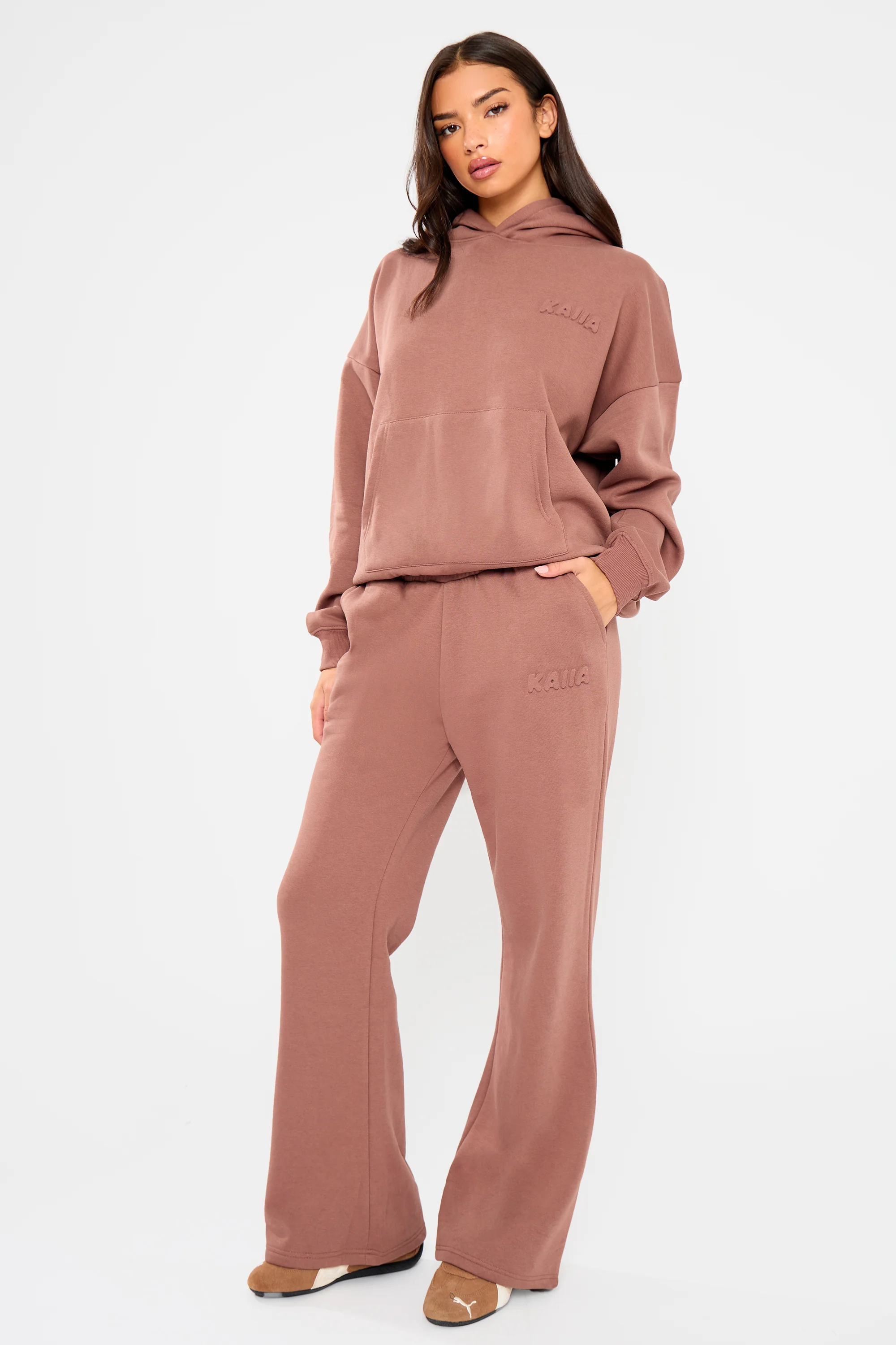 Kaiia Embossed Bubble Logo Flared Joggers Nutmeg - Image 3