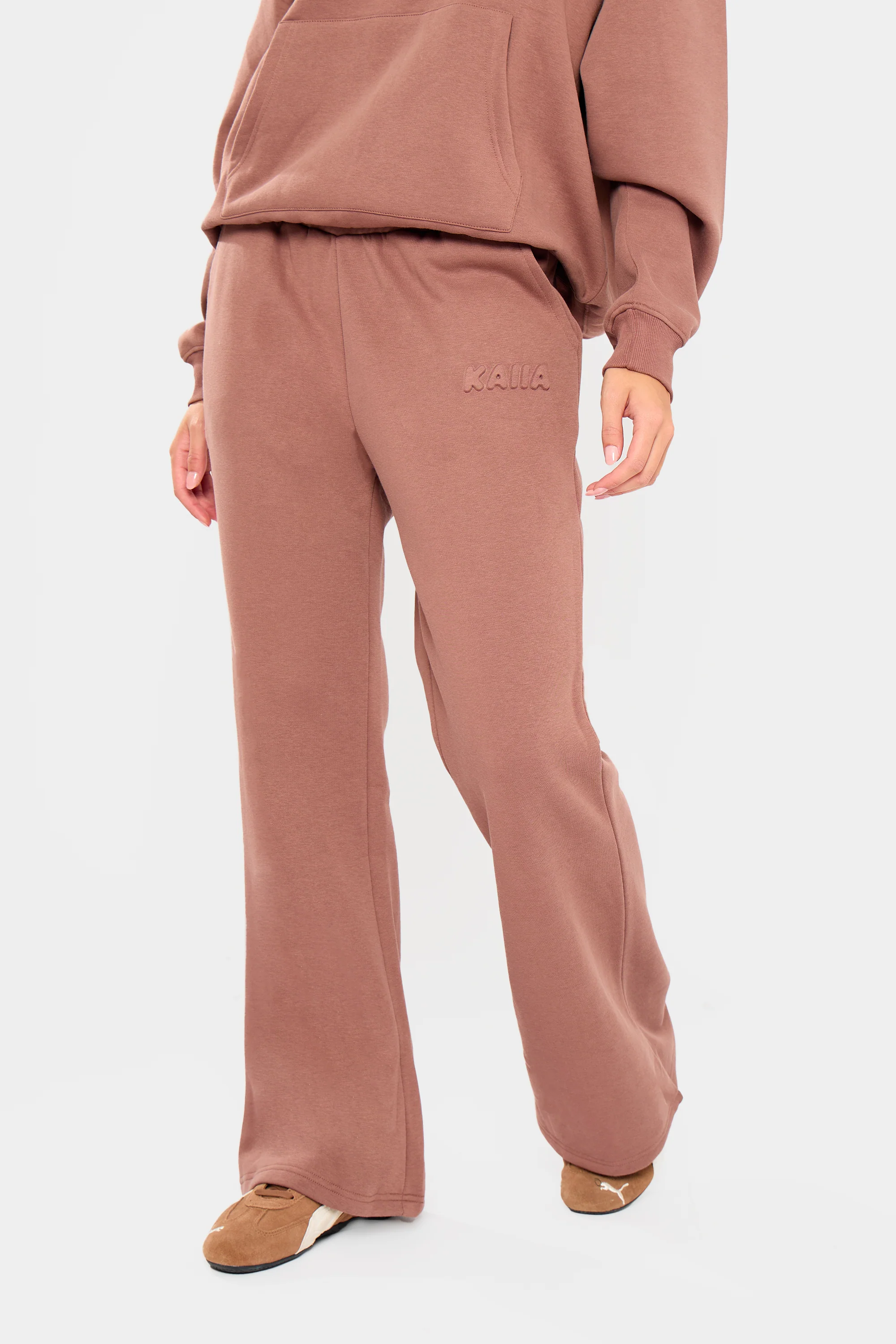Kaiia Embossed Bubble Logo Flared Joggers Nutmeg - Image 4