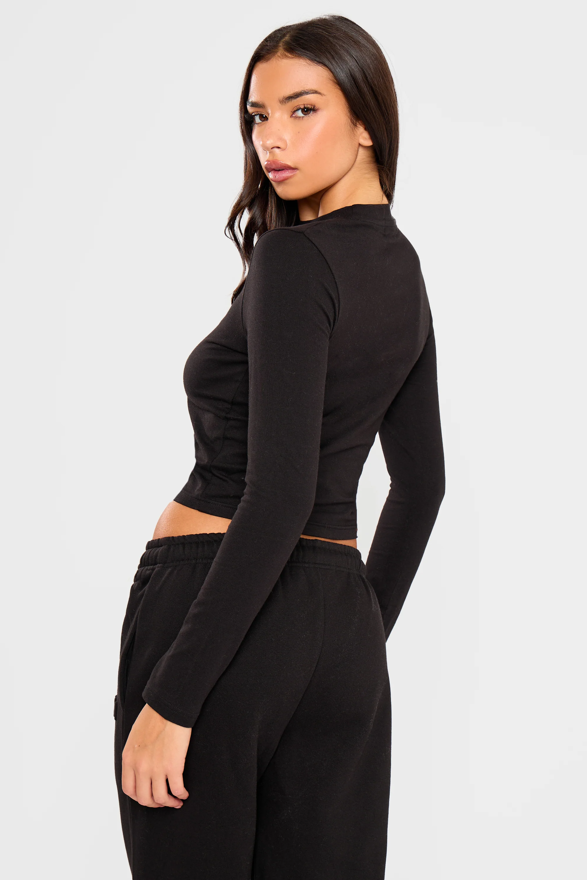 Kaiia Embossed Bubble Logo Long Sleeve Baby Tee Black - Image 4