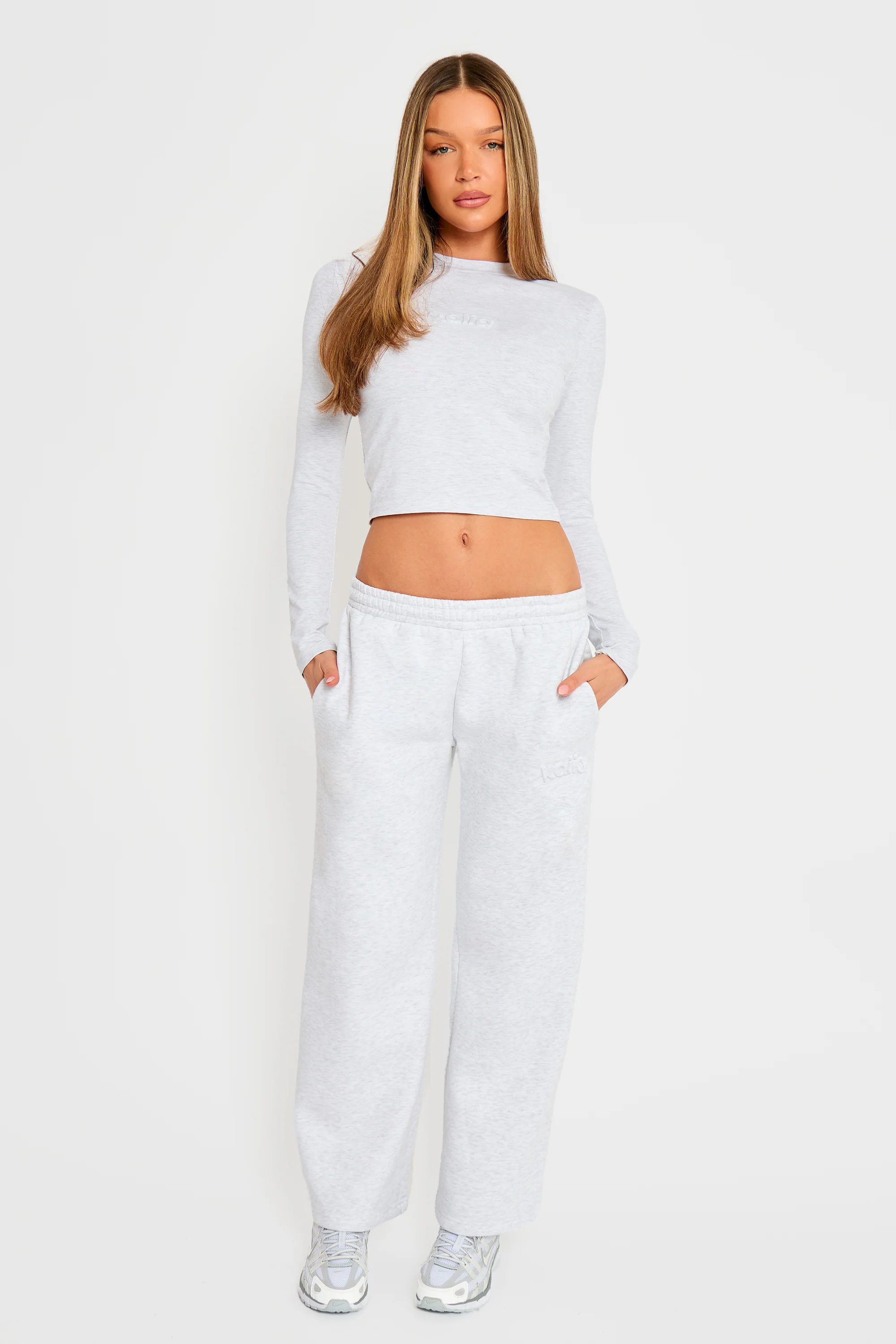 Kaiia Embossed Logo Long Sleeve Baby Tee Light Grey Marl - Image 3
