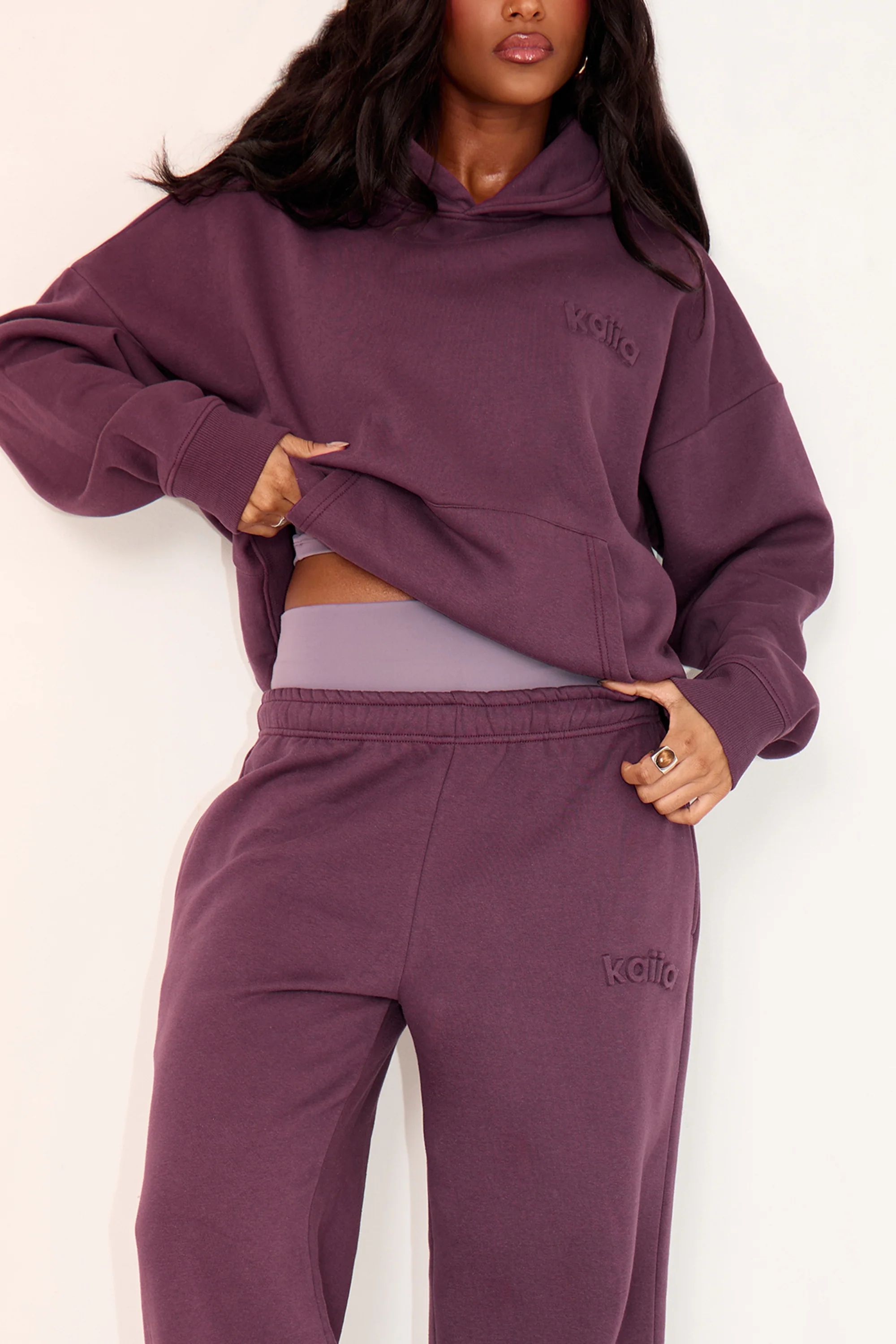 Kaiia Embossed Logo Oversized Hoodie Aubergine - Image 2