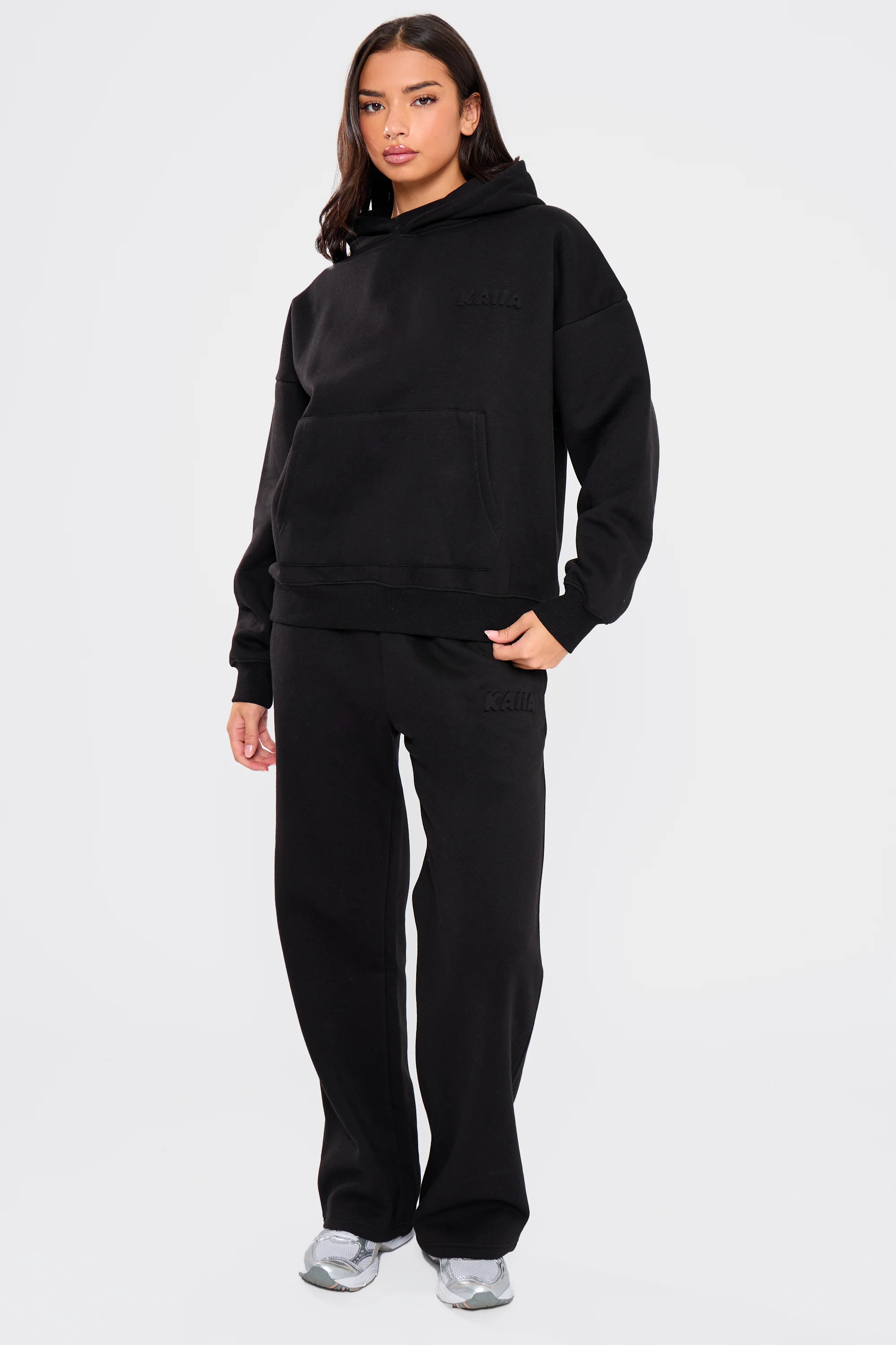 Kaiia Embossed Logo Oversized Hoodie Black - Image 3