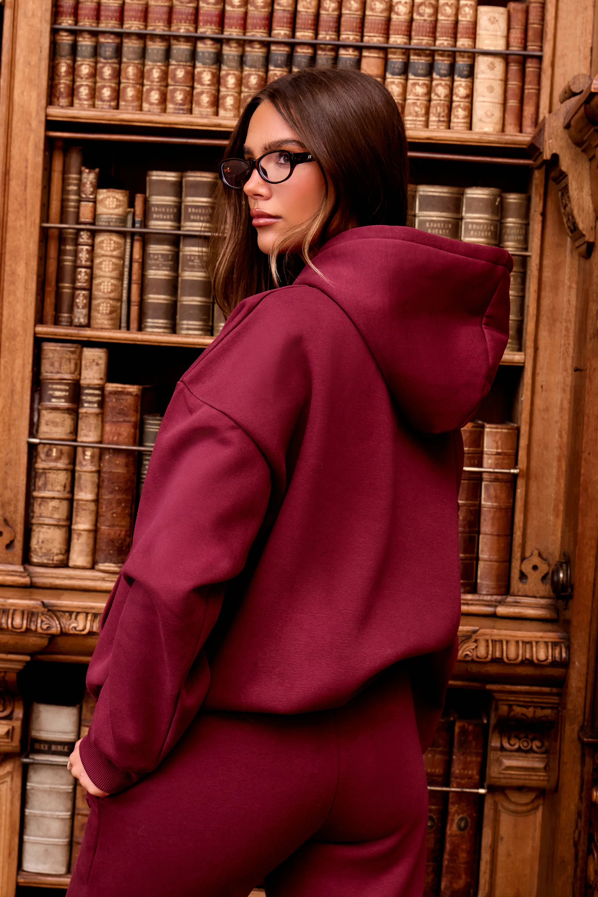 Kaiia Embossed Logo Oversized Hoodie Dark Cherry - Image 4